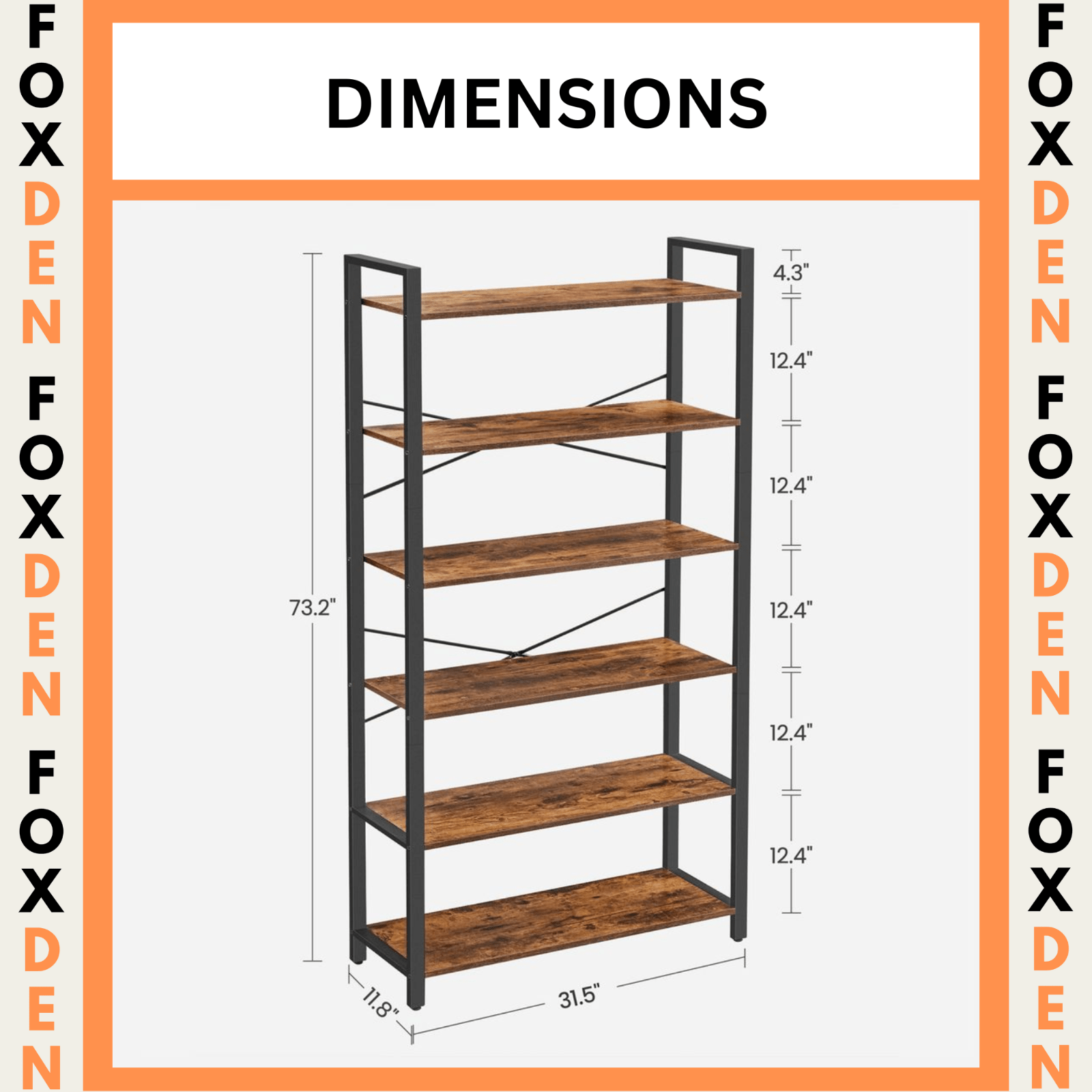 Rustic Brown Large Bookcase 6 Tier Tall Bookshelf Steel Frame Shelf Unit Tallboy - Home and Garden Furniture Shop - #rustic - furniture#