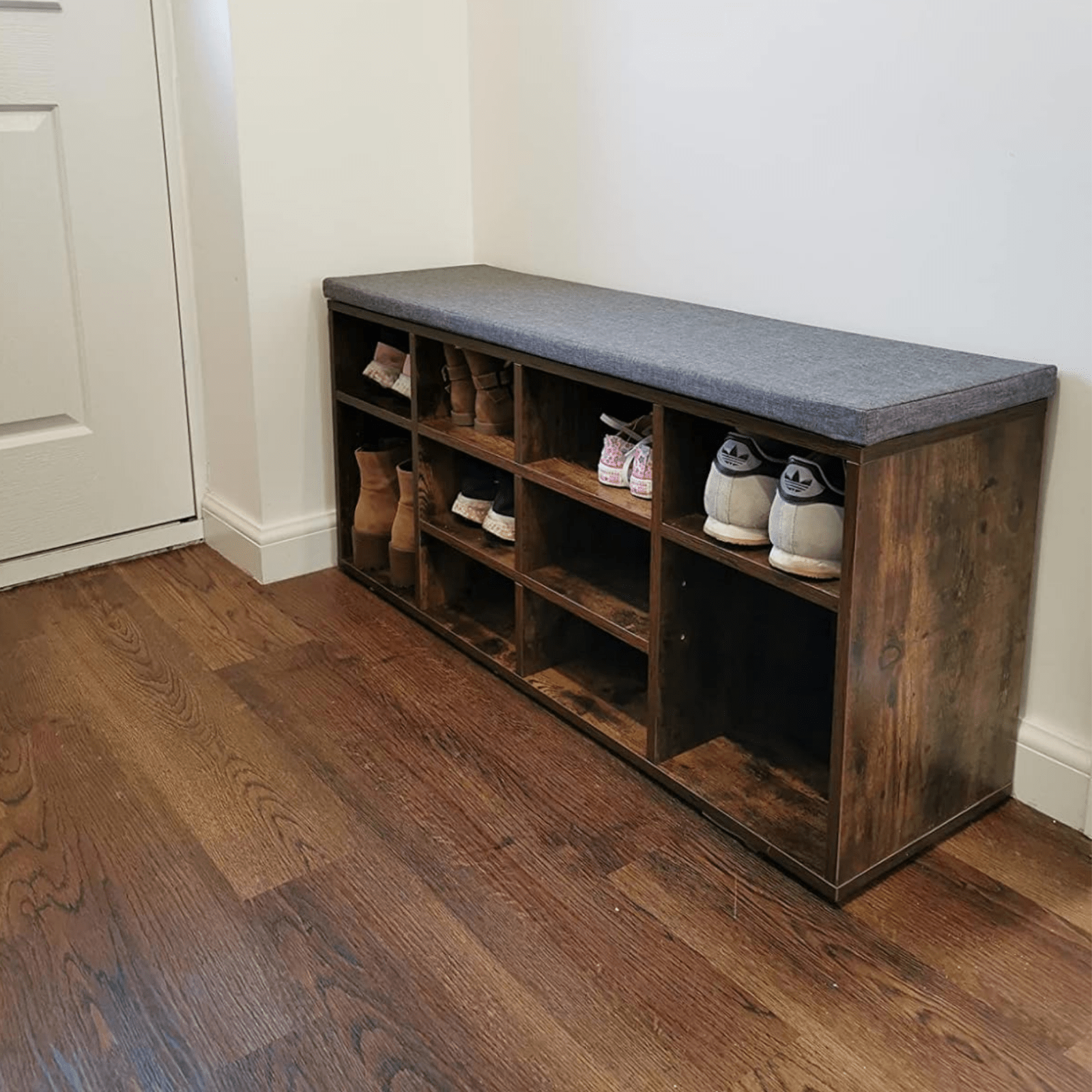 Rustic Brown Shoe Bench Seat Cushion Shoe Rack Storage Cabinet Shelf Organiser - Home and Garden Furniture Shop - #rustic - furniture#