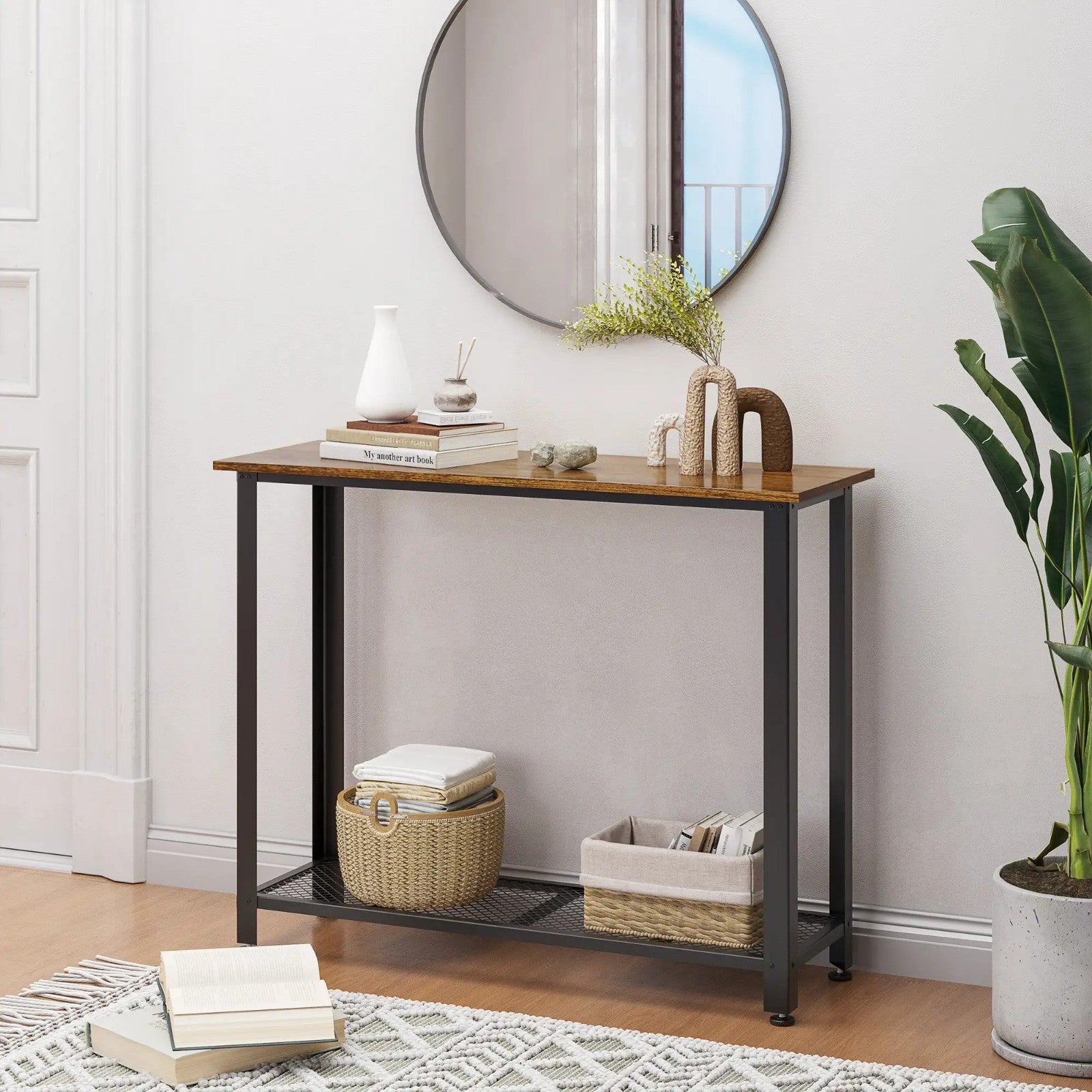 Rustic Brown Slim Console Table Metal Legs Narrow Side Table Hallway Furniture - Home and Garden Furniture Shop - rustic - furniture