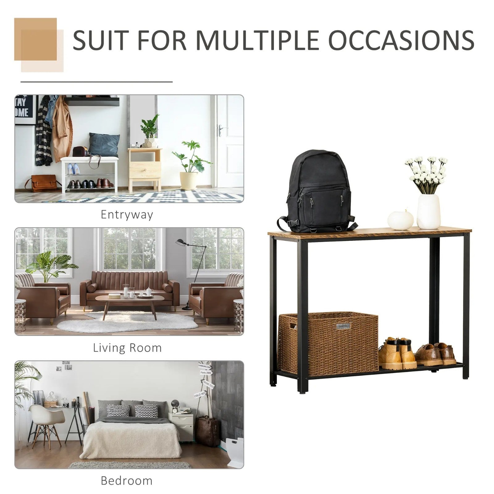 Rustic Brown Slim Console Table Metal Legs Narrow Side Table Hallway Furniture - Home and Garden Furniture Shop - rustic - furniture