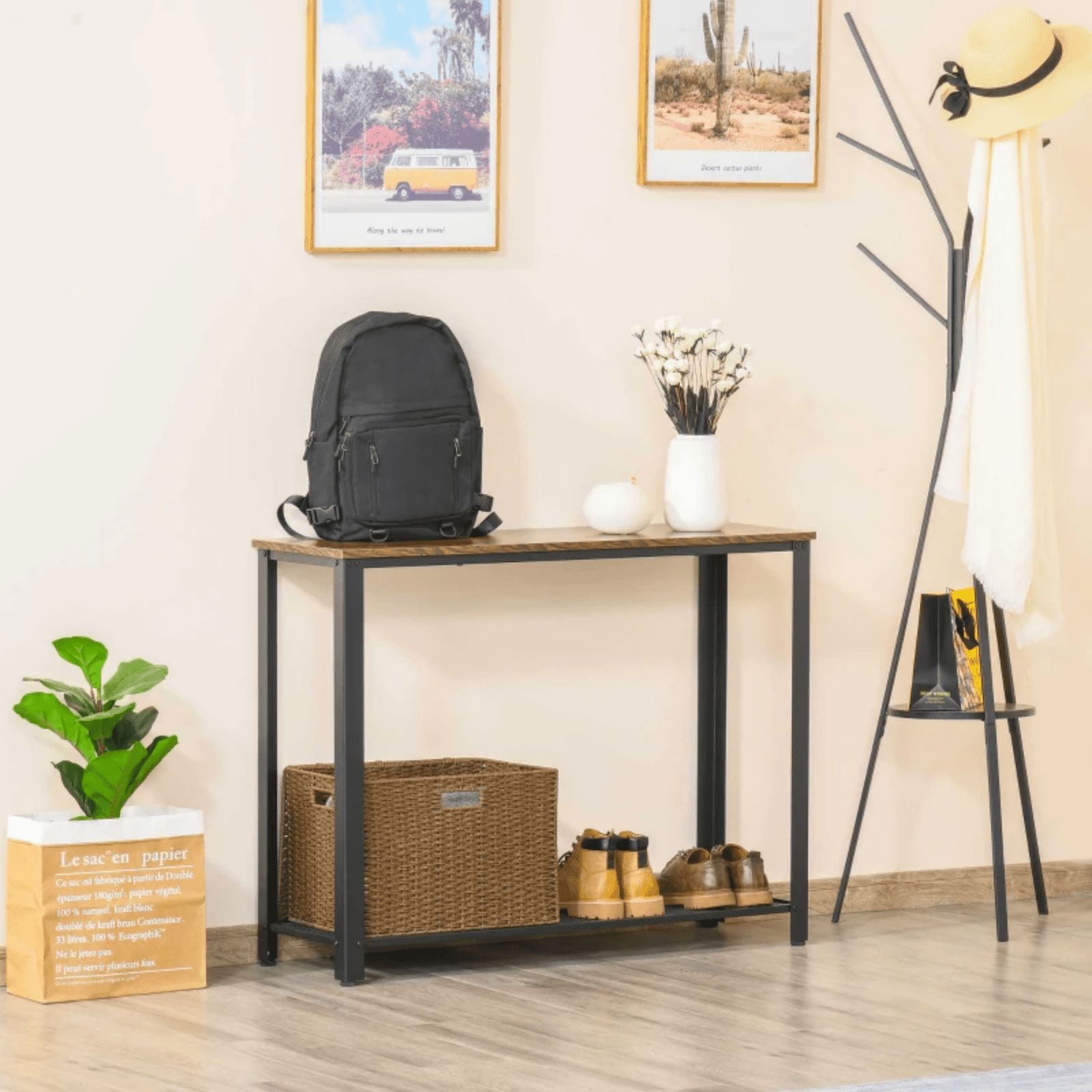 Rustic Brown Slim Console Table Metal Legs Narrow Side Table Hallway Furniture - Home and Garden Furniture Shop - rustic - furniture