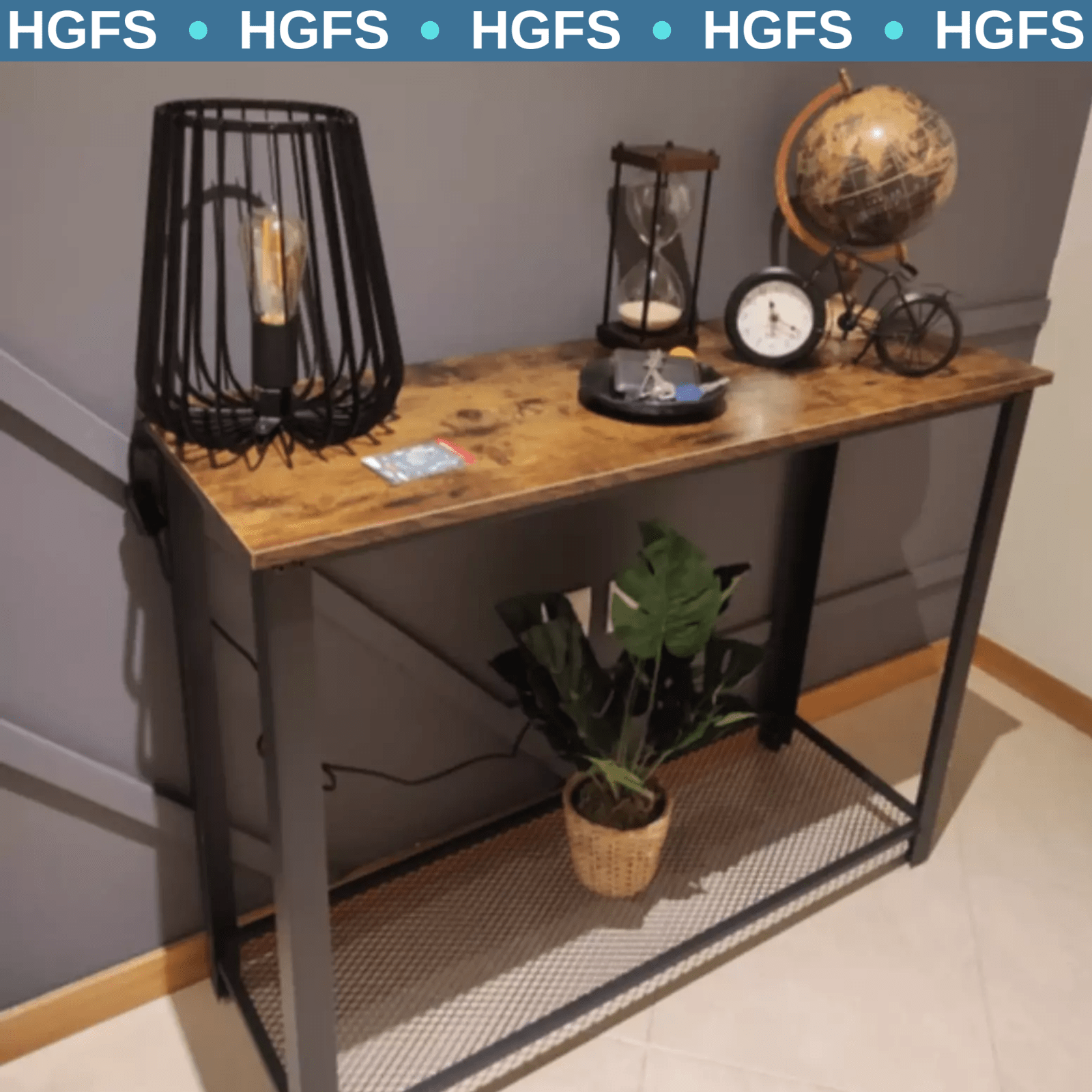 Rustic Brown Slim Console Table Metal Legs Narrow Side Table Hallway Furniture - Home and Garden Furniture Shop - rustic - furniture