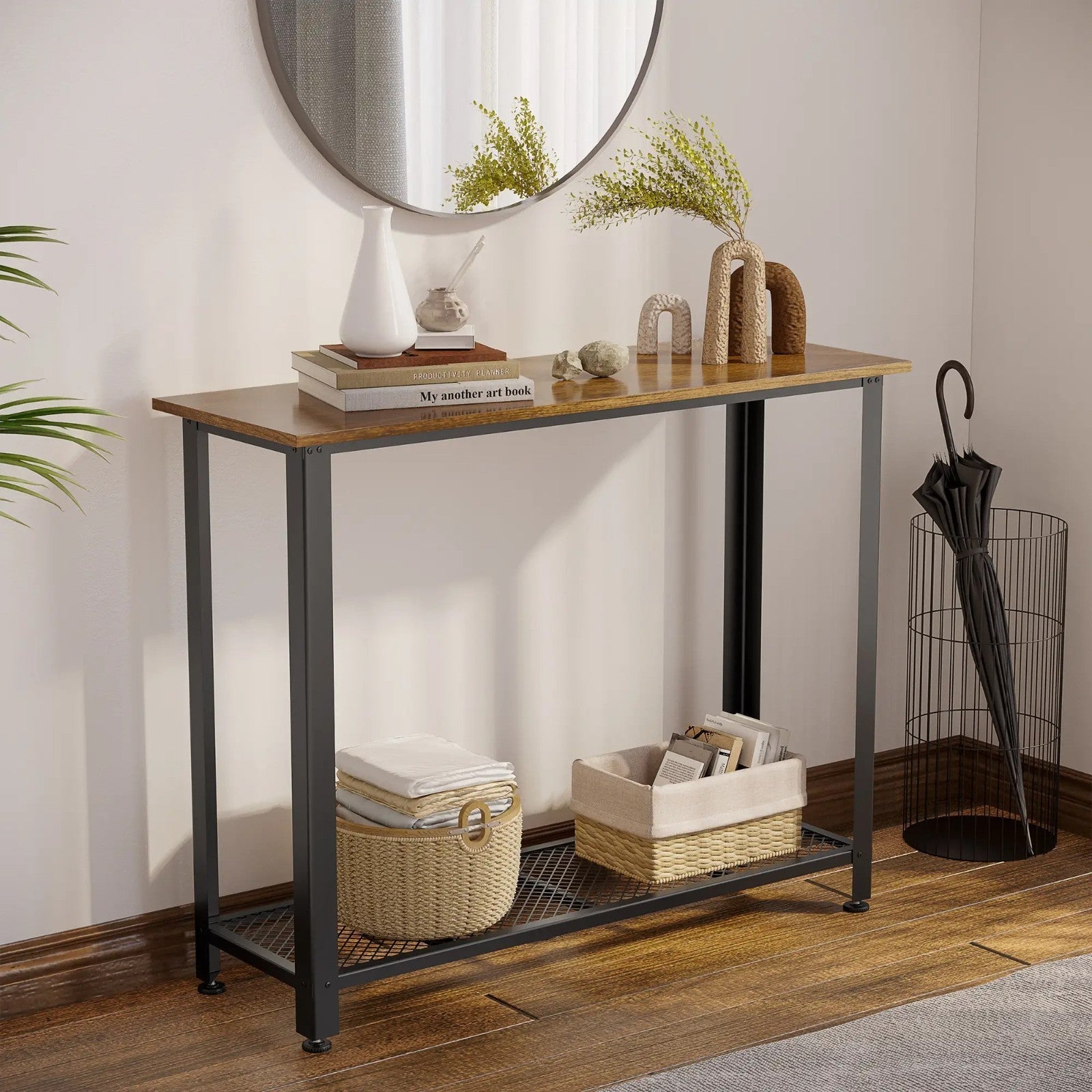 Rustic Brown Slim Console Table Metal Legs Narrow Side Table Hallway Furniture - Home and Garden Furniture Shop - rustic - furniture