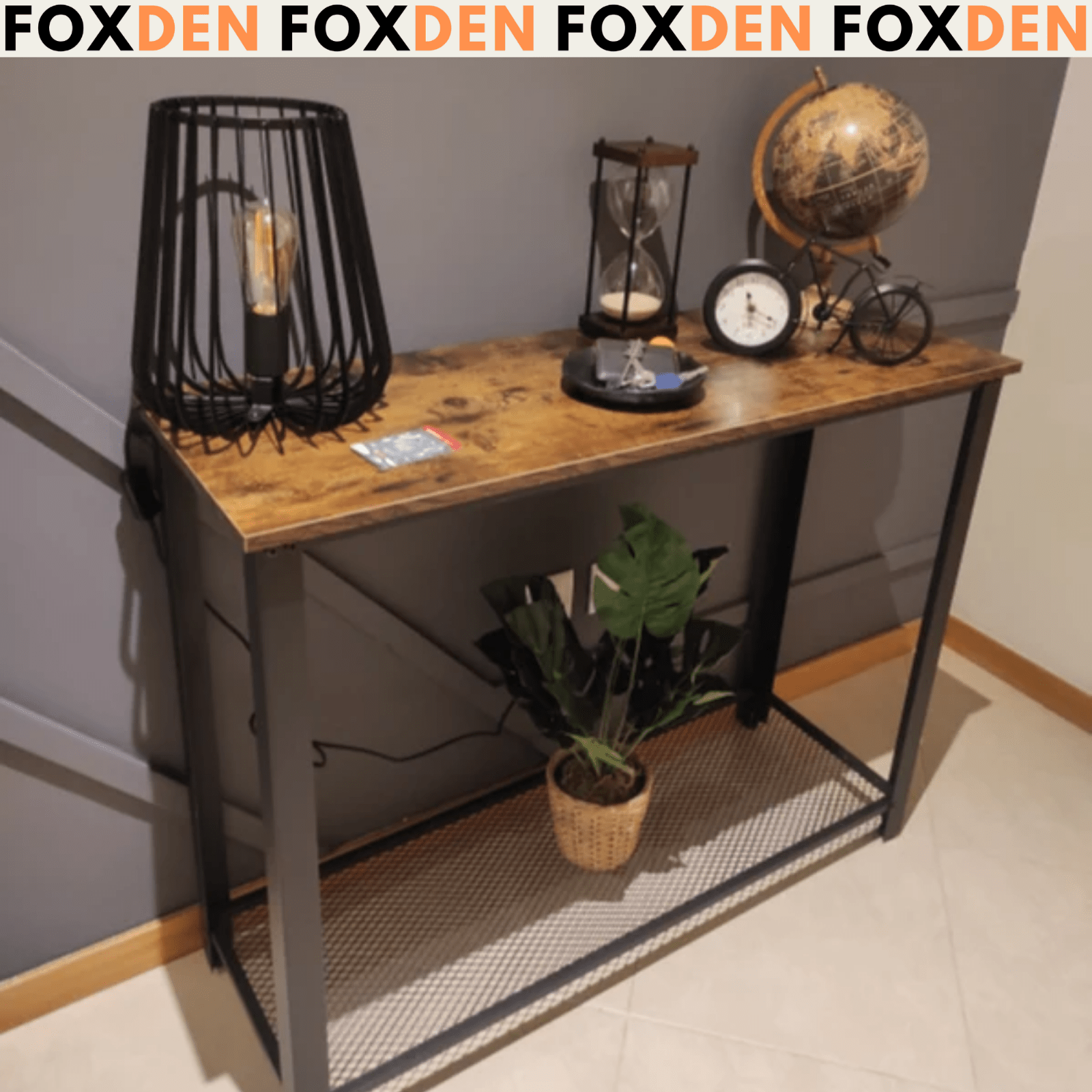 Rustic Brown Slim Console Table Metal Legs Narrow Side Table Hallway Furniture - Home and Garden Furniture Shop - rustic - furniture