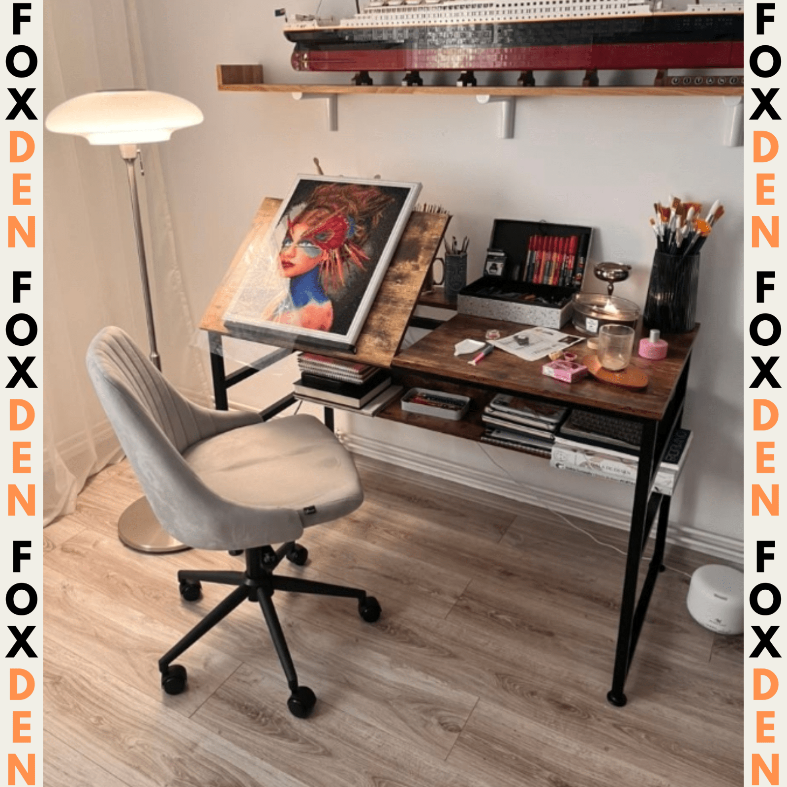 Rustic Brown Tiltable Drafting Table Computer Desk Shelf Art Drawing Workstation - Home and Garden Furniture Shop - rustic - furniture