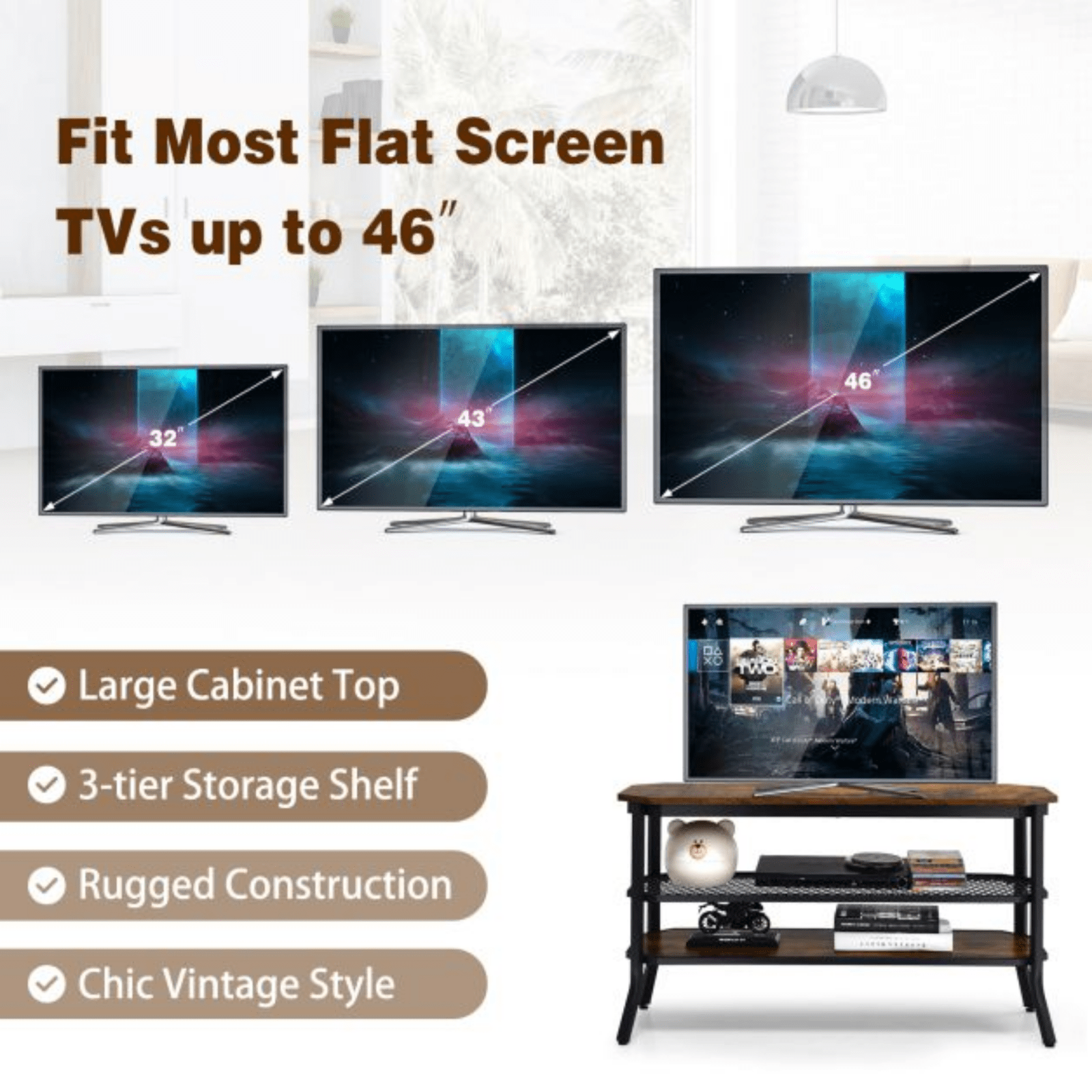 Rustic Brown TV Stand TV Unit Metal Wooden TV Cabinet Media Entertainment Center - Home and Garden Furniture Shop - rustic - furniture