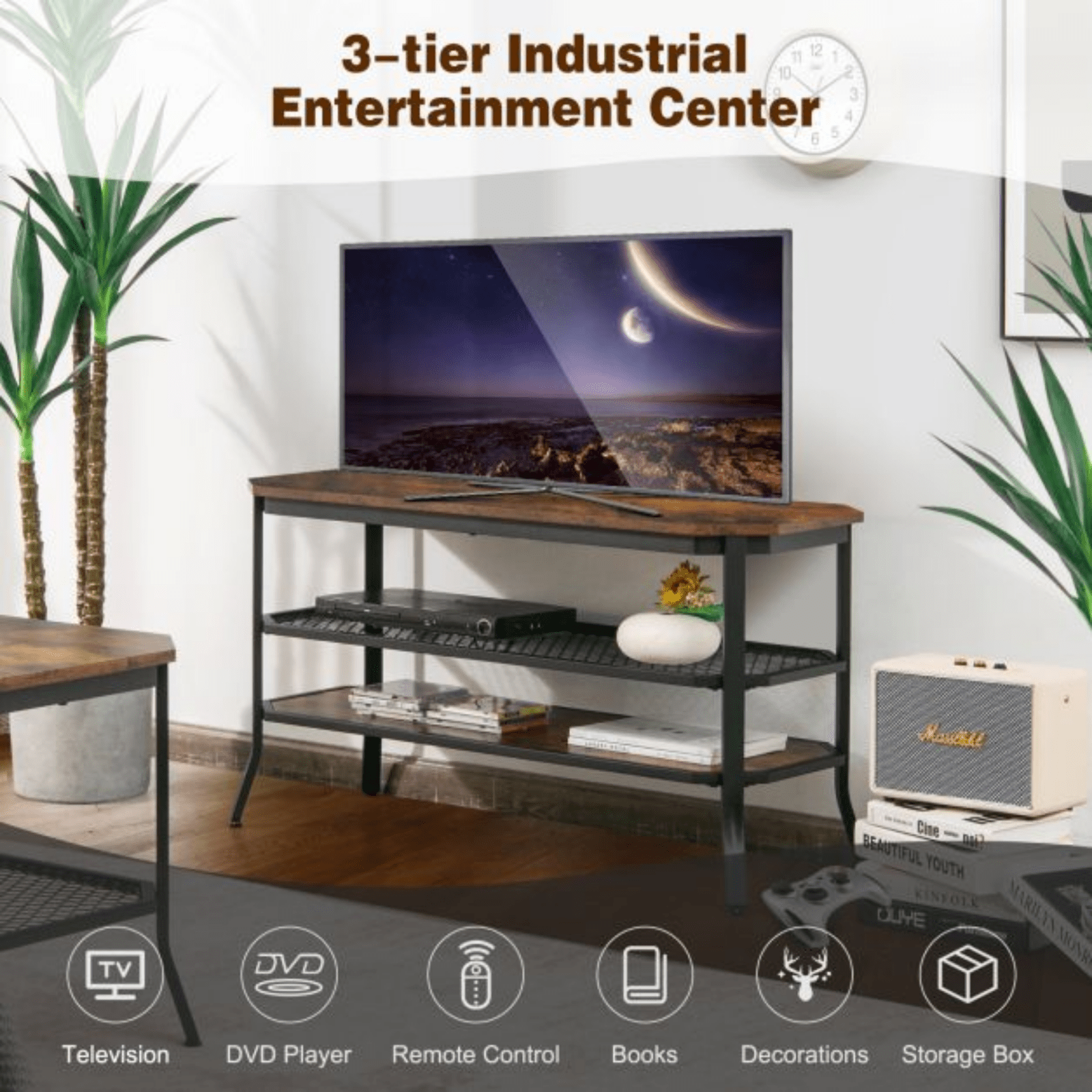 Rustic Brown TV Stand TV Unit Metal Wooden TV Cabinet Media Entertainment Center - Home and Garden Furniture Shop - rustic - furniture