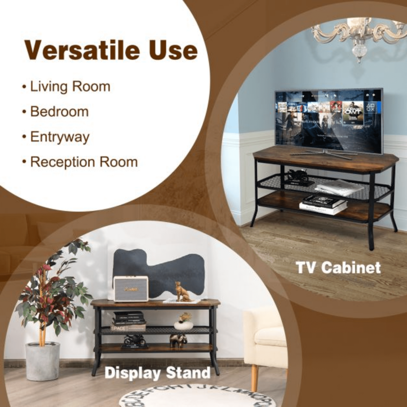 Rustic Brown TV Stand TV Unit Metal Wooden TV Cabinet Media Entertainment Center - Home and Garden Furniture Shop - #rustic - furniture#