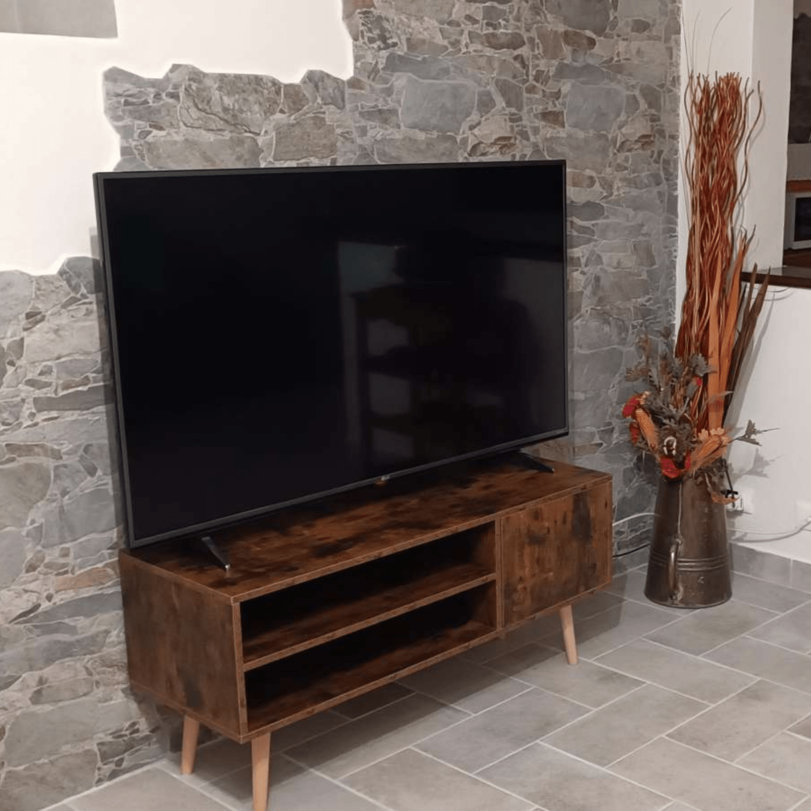 Rustic Brown TV Unit Cabinet 55 Inch Industrial TV Stand Retro Cupboard Shelves - Home and Garden Furniture Shop - #rustic - furniture#