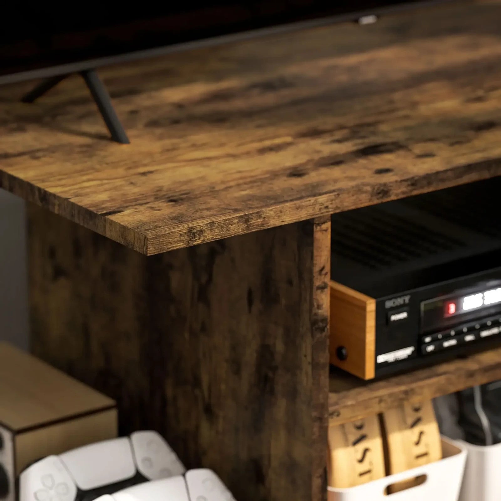 Rustic Brown TV Unit Cabinet Stand with Storage Shelves Mobile 80cm Media Table - Home and Garden Furniture Shop - rustic - furniture