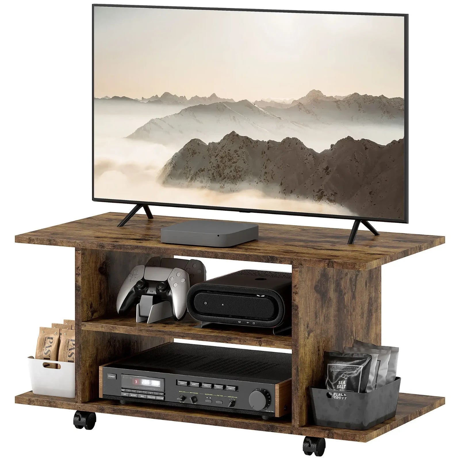 Rustic Brown TV Unit Cabinet Stand with Storage Shelves Mobile 80cm Media Table - Home and Garden Furniture Shop - rustic - furniture