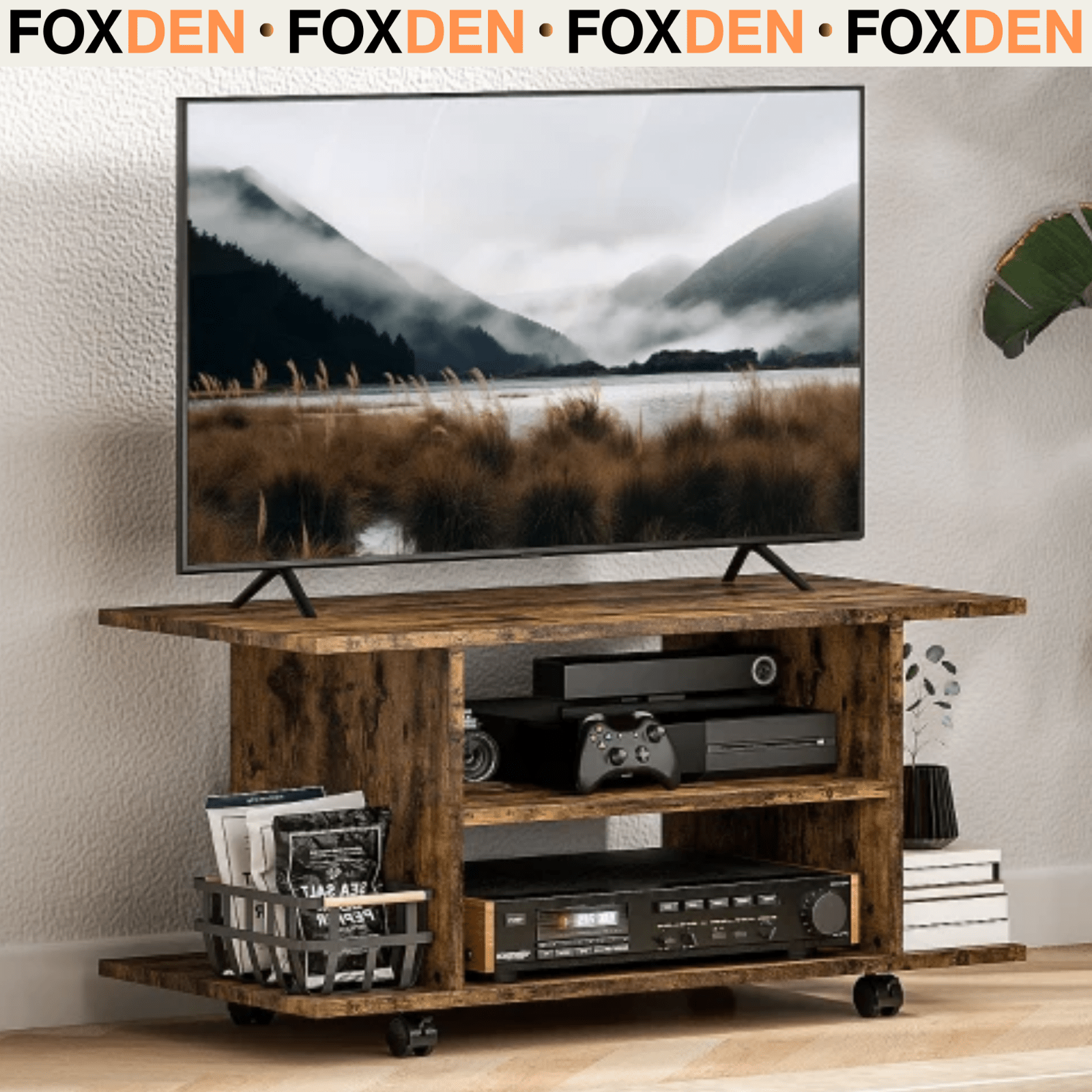 Rustic Brown TV Unit Cabinet Stand with Storage Shelves Mobile 80cm Media Table - Home and Garden Furniture Shop - rustic - furniture