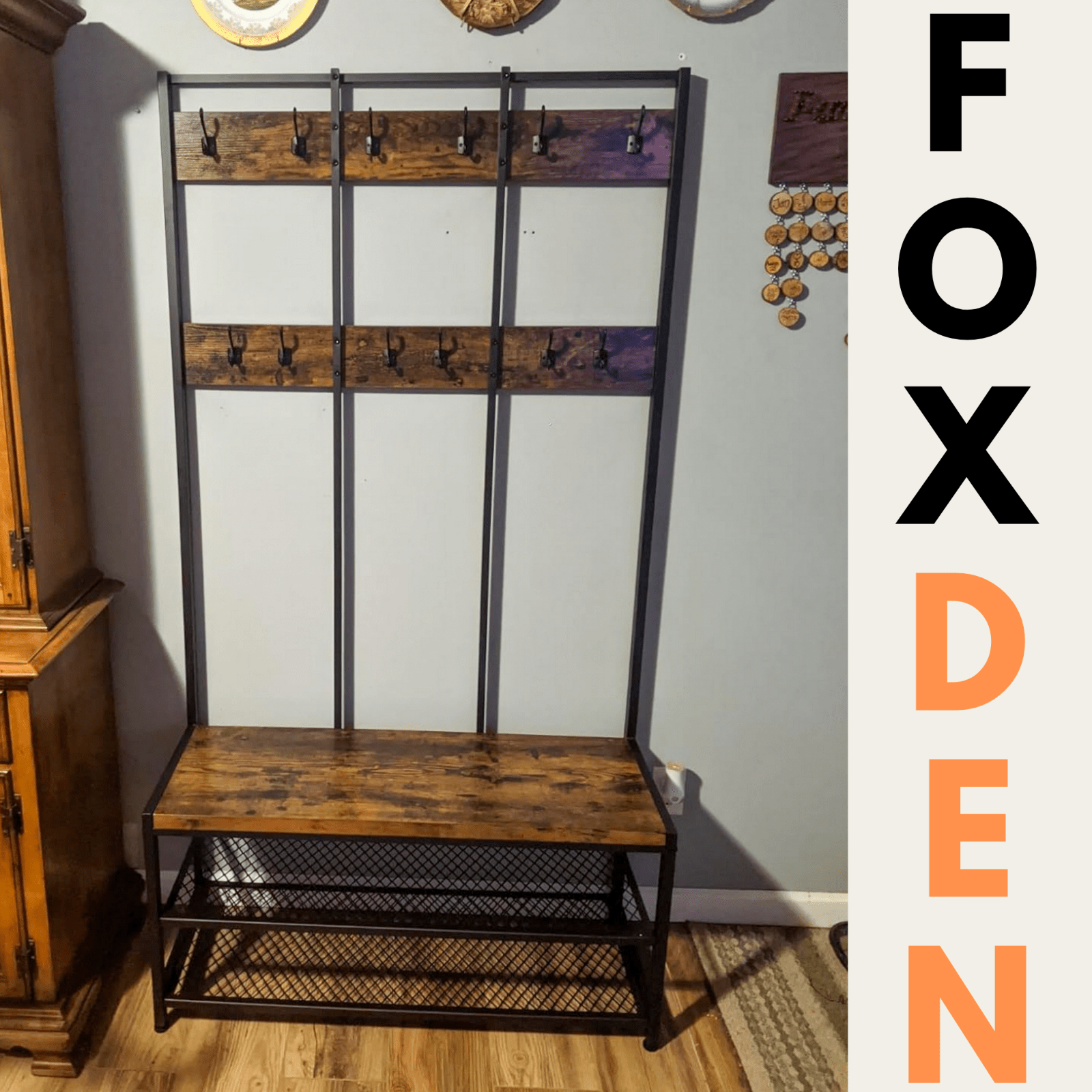 Rustic Hall Tree Coat Rack With Shoe Bench Seat Hallway Coat Stand Shoe Rack - Home and Garden Furniture Shop - rustic - furniture