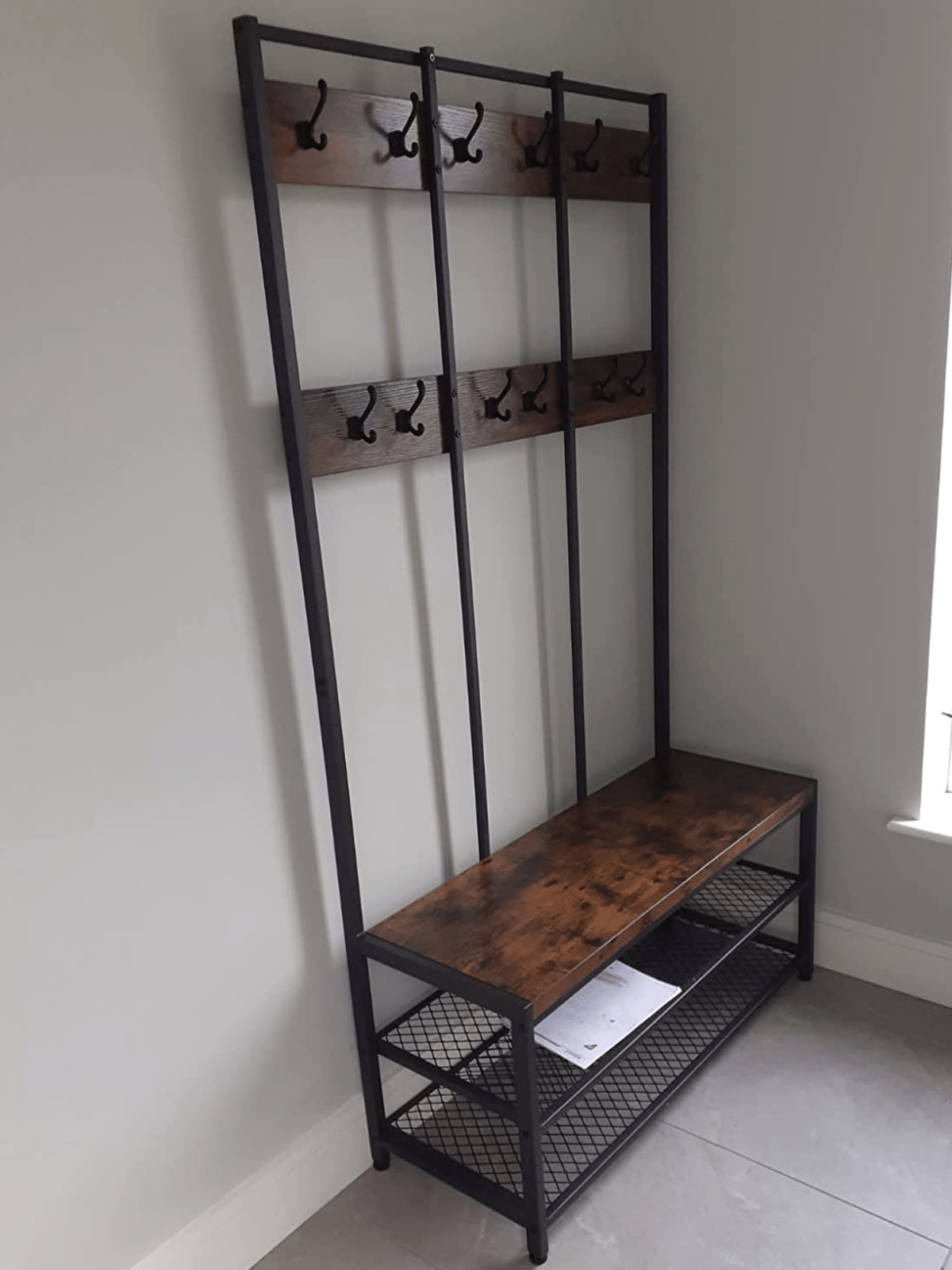 Rustic Hall Tree Coat Rack With Shoe Bench Seat Hallway Coat Stand Shoe Rack - Home and Garden Furniture Shop - #rustic - furniture#