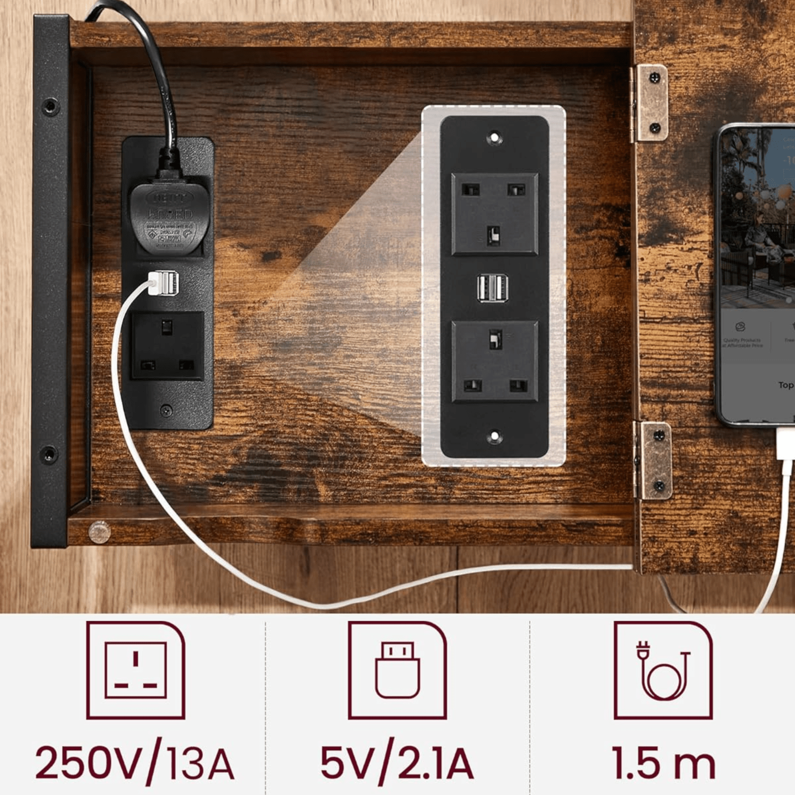 Rustic Living Room Side Table Charging Station Lid Sofa Storage Industrial Stand - Home and Garden Furniture Shop - #rustic - furniture#