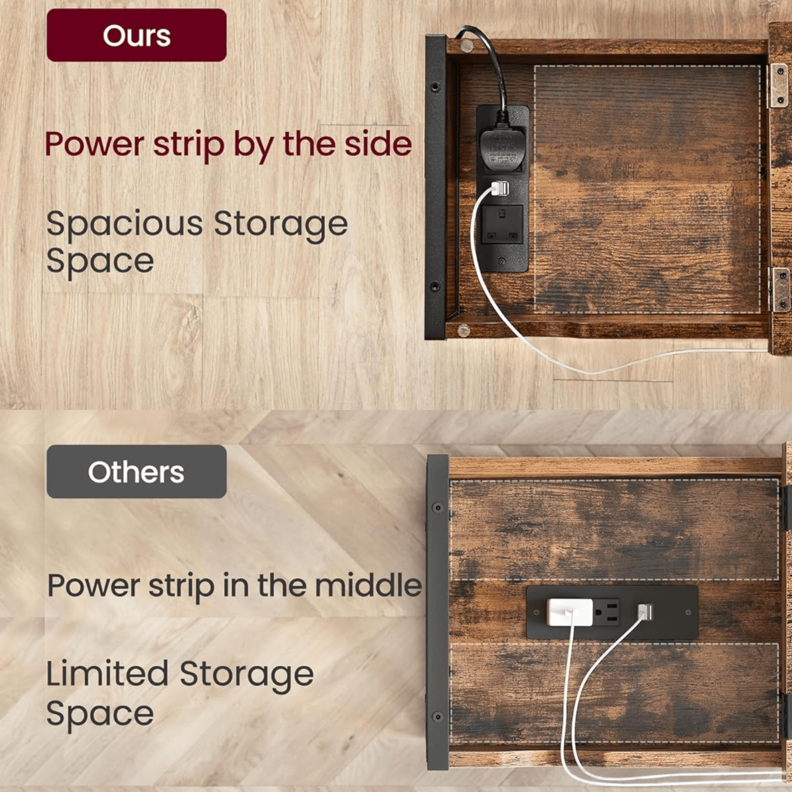 Rustic Living Room Side Table Charging Station Lid Sofa Storage Industrial Stand - Home and Garden Furniture Shop - rustic - furniture