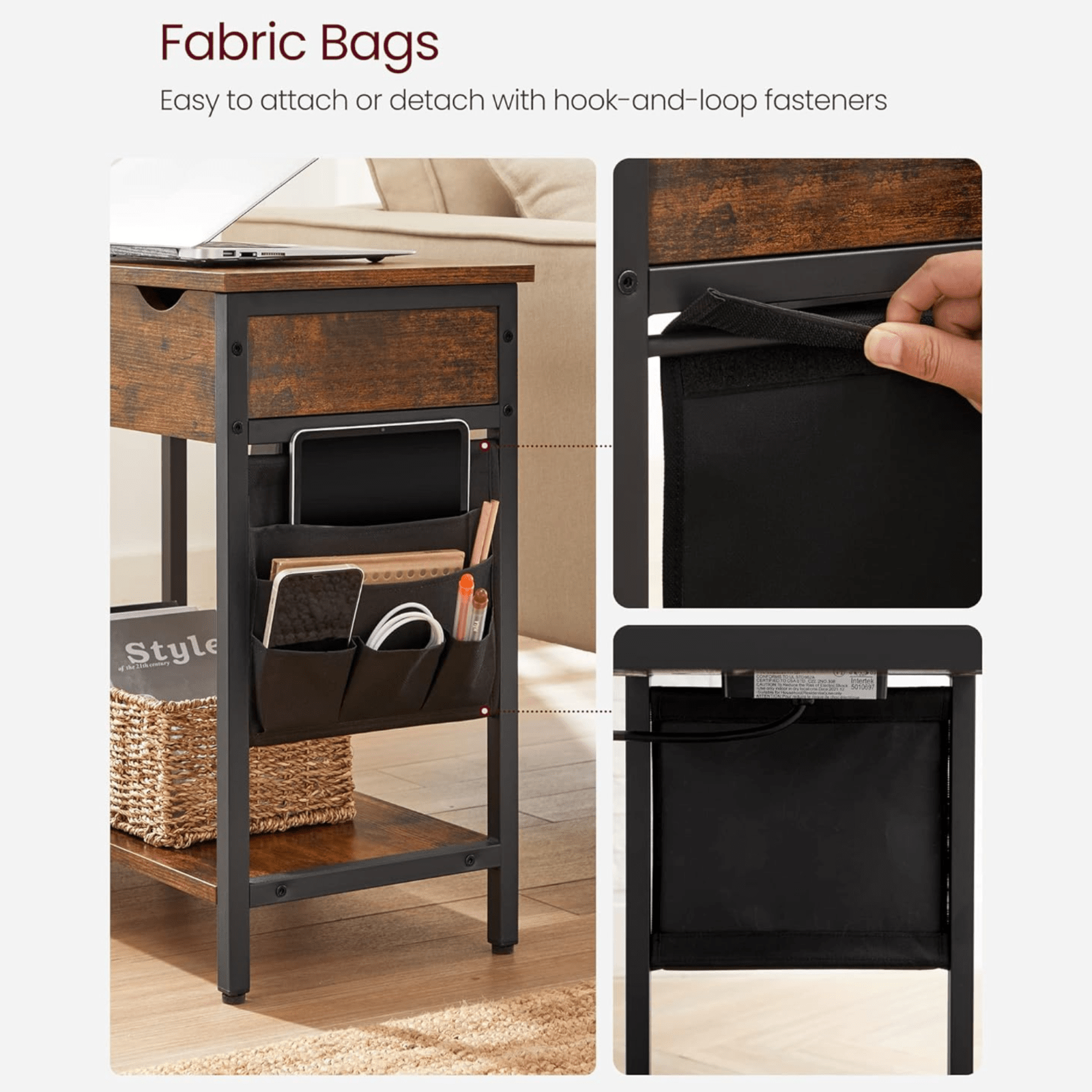 Rustic Living Room Side Table Charging Station Lid Sofa Storage Industrial Stand - Home and Garden Furniture Shop - rustic - furniture