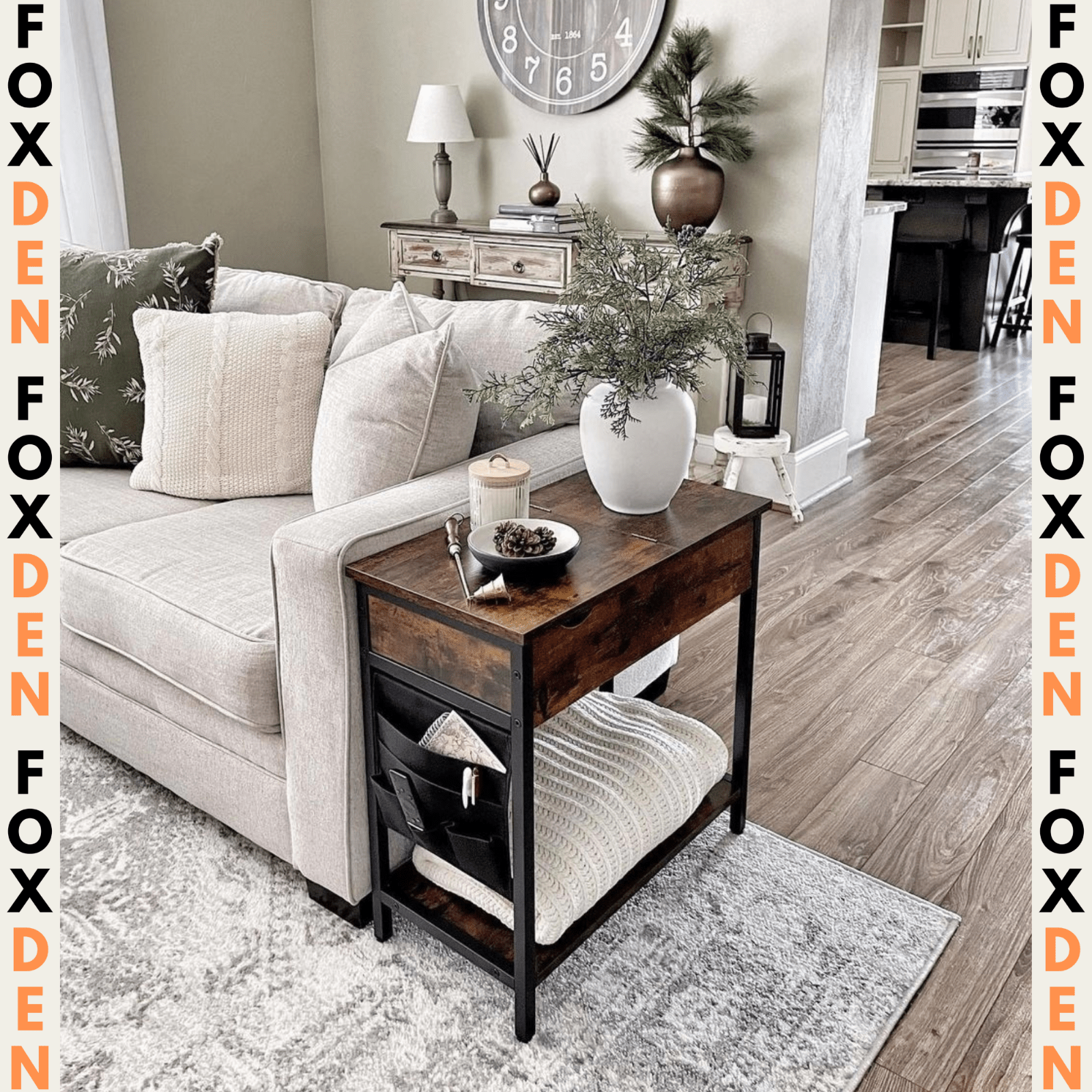 Rustic Living Room Side Table Charging Station Lid Sofa Storage Industrial Stand - Home and Garden Furniture Shop - rustic - furniture