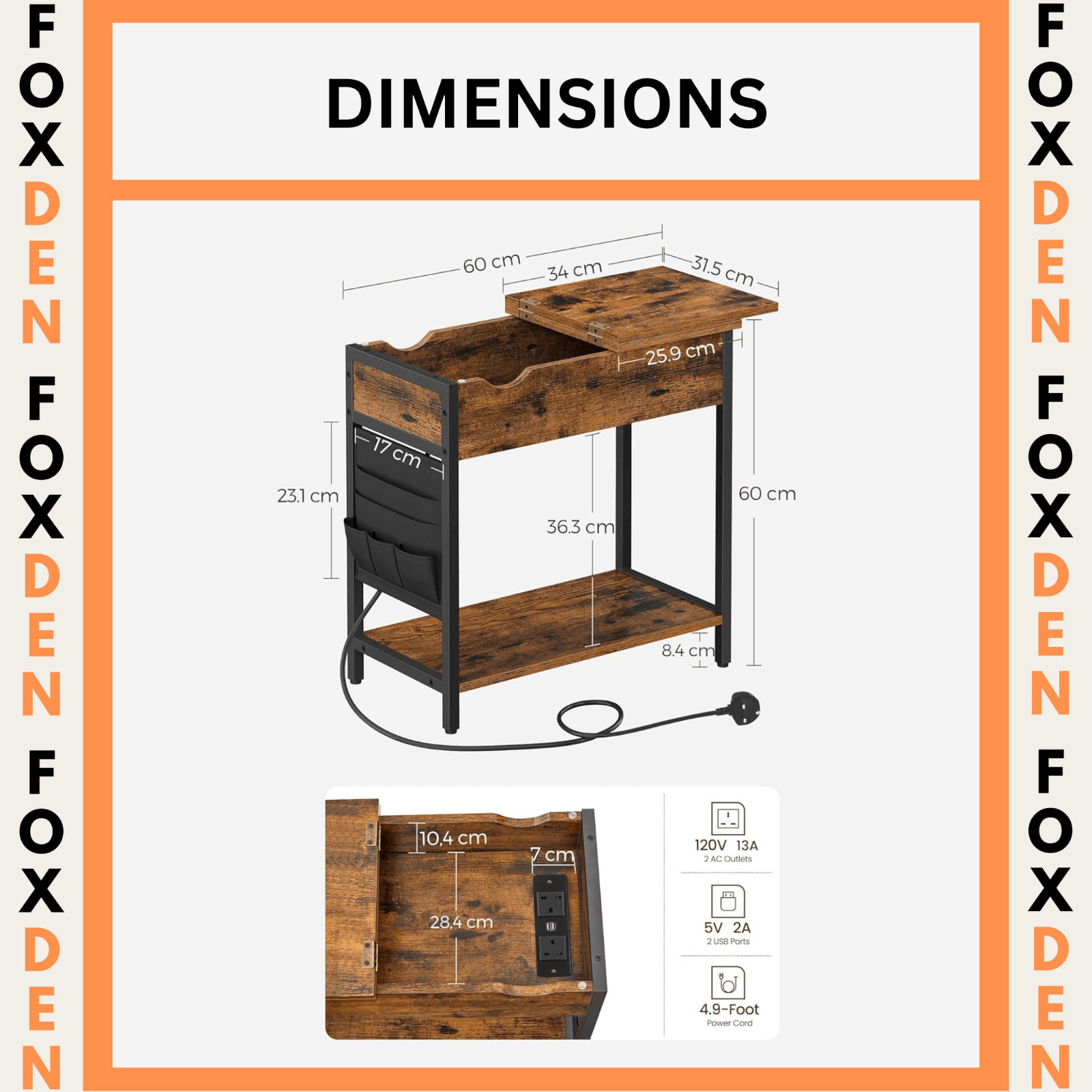 Rustic Living Room Side Table Charging Station Lid Sofa Storage Industrial Stand - Home and Garden Furniture Shop - rustic - furniture