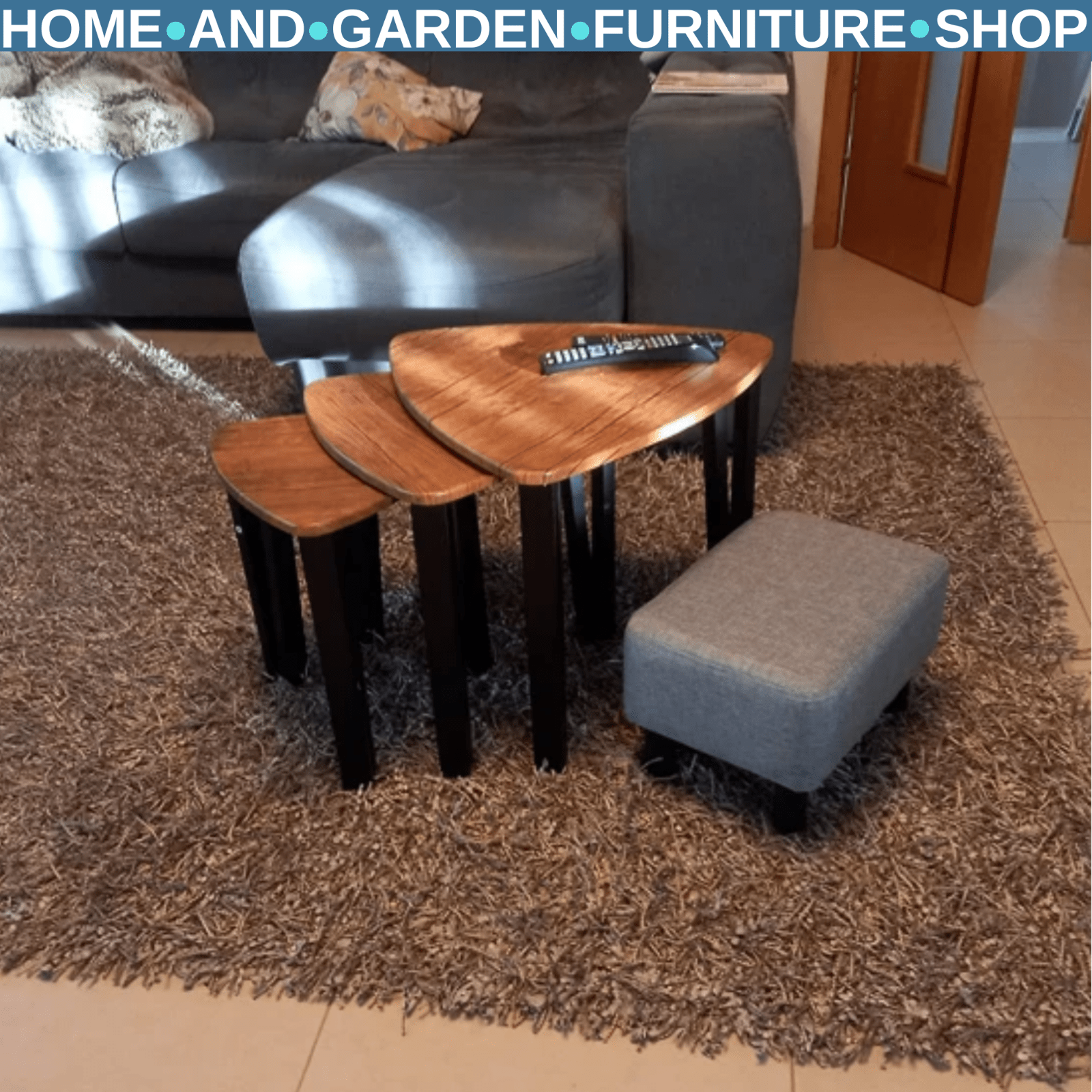 Rustic Nesting Coffee Table Set 3 Stacking End Side Tables Industrial Metal Legs - Home and Garden Furniture Shop - rustic - furniture