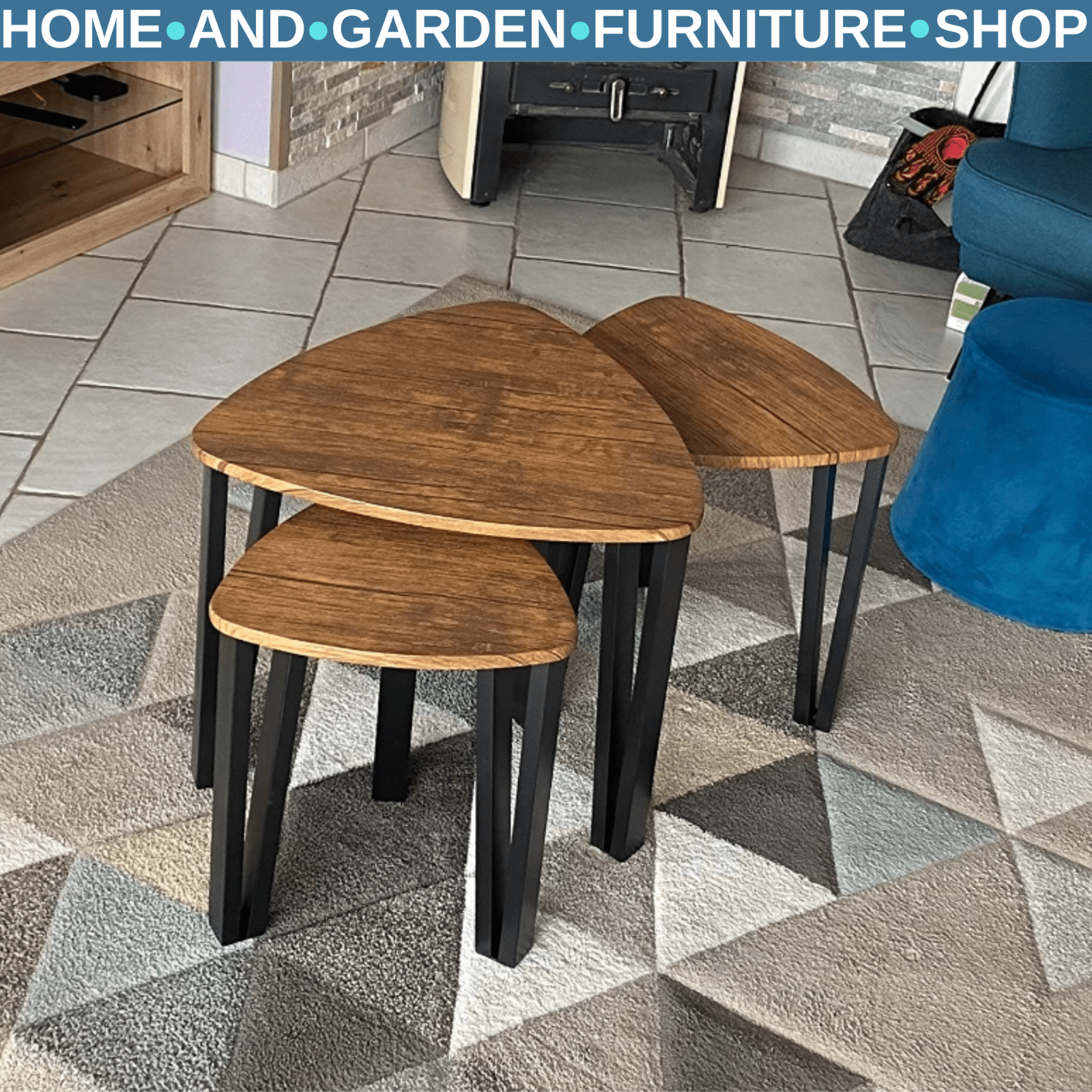 Rustic Nesting Coffee Table Set 3 Stacking End Side Tables Industrial Metal Legs - Home and Garden Furniture Shop - rustic - furniture