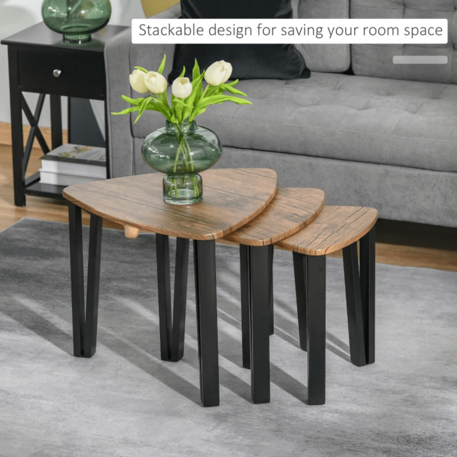 Rustic Nesting Coffee Table Set 3 Stacking End Side Tables Industrial Metal Legs - Home and Garden Furniture Shop - #rustic - furniture#