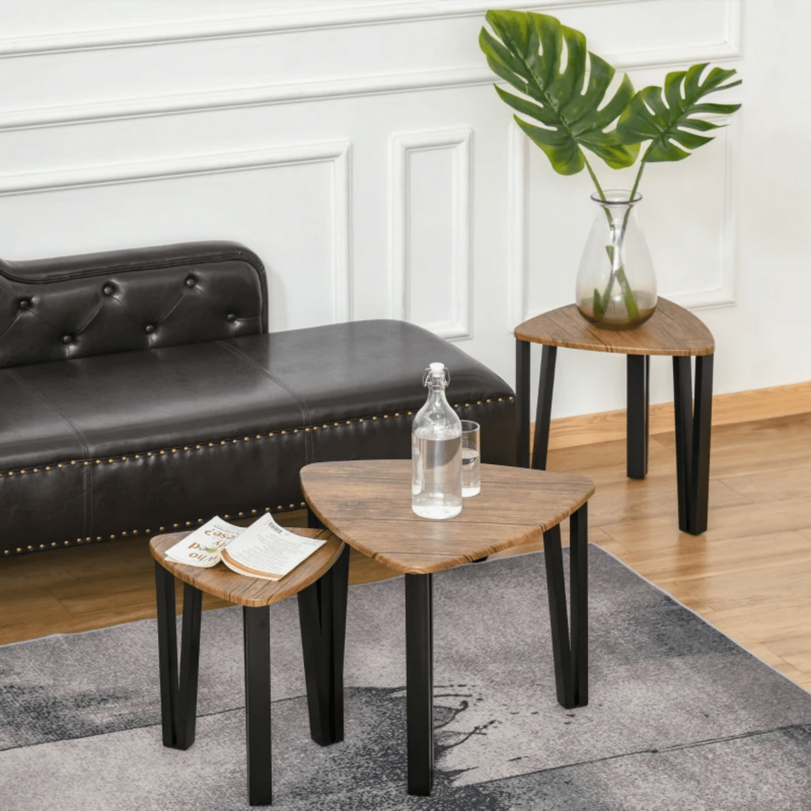 Rustic Nesting Coffee Table Set 3 Stacking End Side Tables Industrial Metal Legs - Home and Garden Furniture Shop - rustic - furniture
