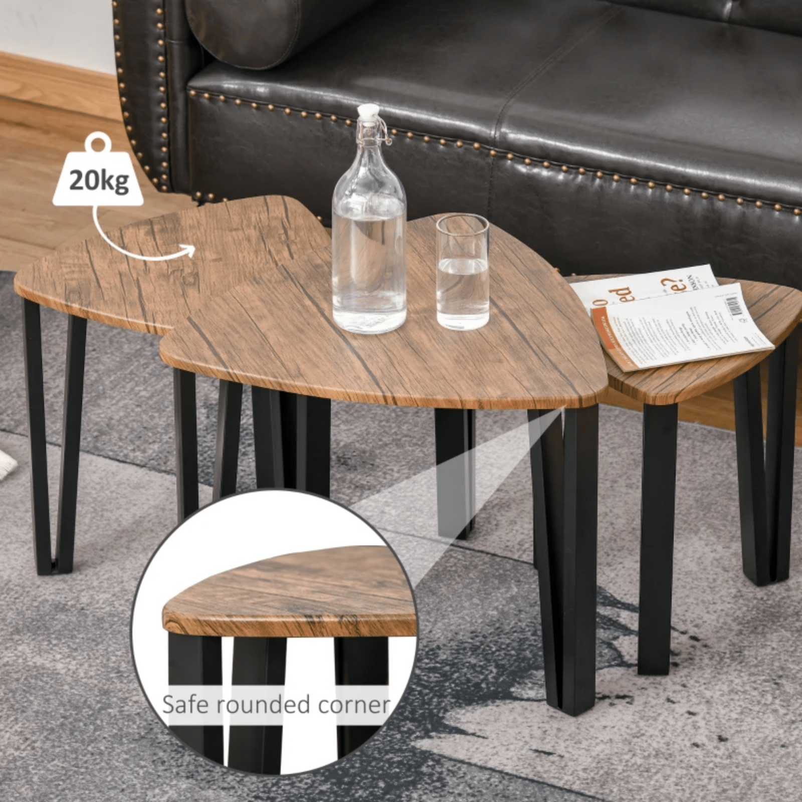 Rustic Nesting Coffee Table Set 3 Stacking End Side Tables Industrial Metal Legs - Home and Garden Furniture Shop - rustic - furniture