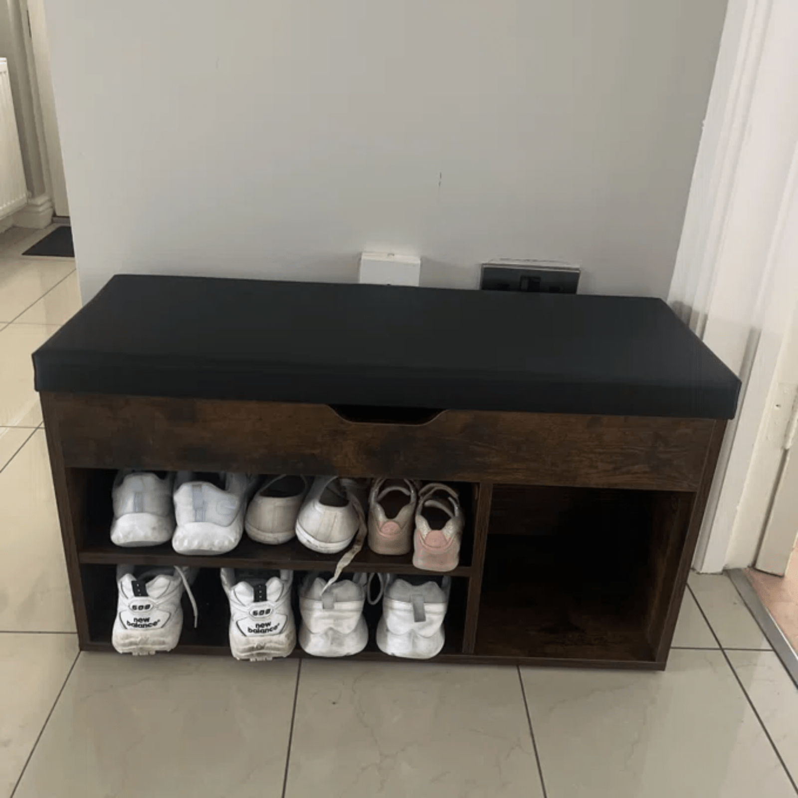Rustic Shoe Bench Small Storage Cabinet Vintage Industrial Shoe Rack Padded Seat - Home and Garden Furniture Shop - #rustic - furniture#