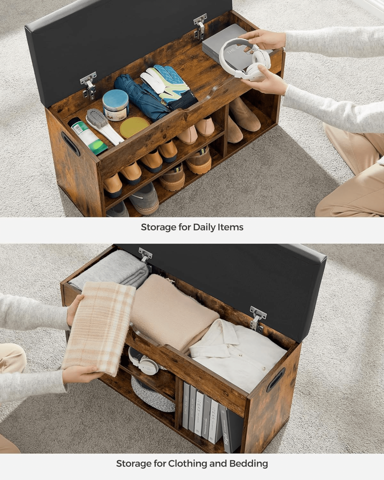 Rustic Shoe Bench Small Storage Cabinet Vintage Industrial Shoe Rack Padded Seat - Home and Garden Furniture Shop - #rustic - furniture#