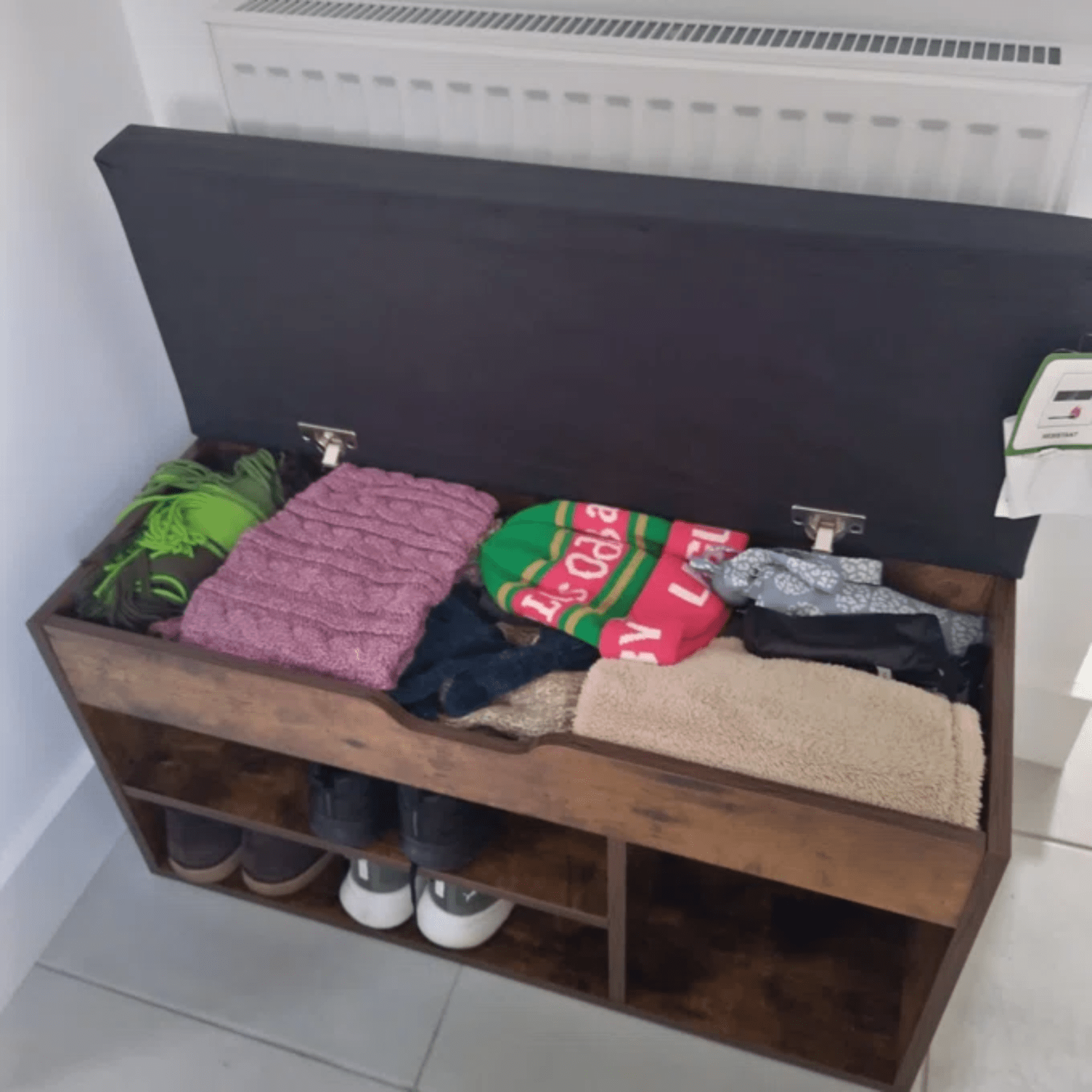 Rustic Shoe Bench Small Storage Cabinet Vintage Industrial Shoe Rack Padded Seat - Home and Garden Furniture Shop - rustic - furniture