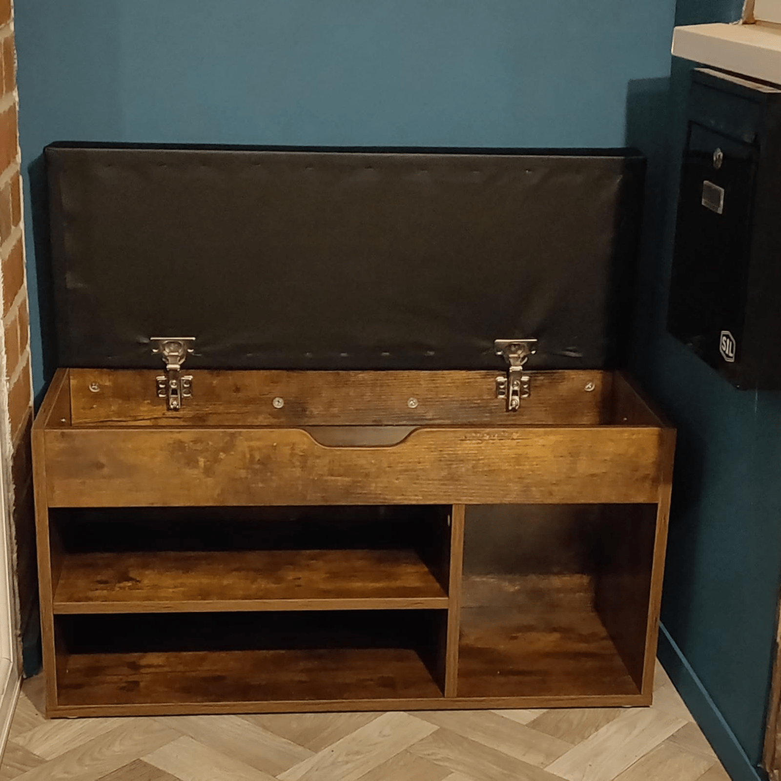 Rustic Shoe Bench Small Storage Cabinet Vintage Industrial Shoe Rack Padded Seat - Home and Garden Furniture Shop - rustic - furniture