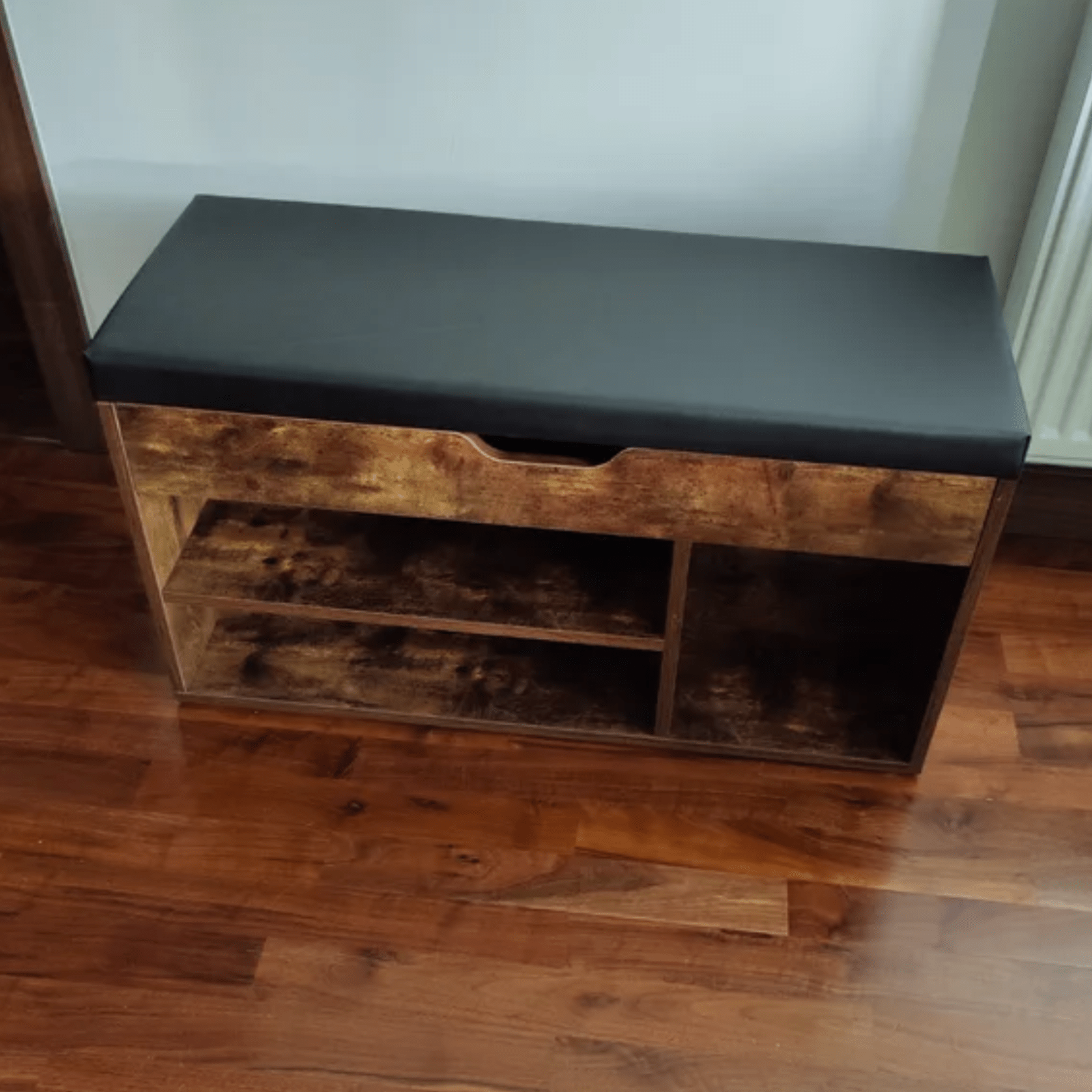 Rustic Shoe Bench Small Storage Cabinet Vintage Industrial Shoe Rack Padded Seat - Home and Garden Furniture Shop - rustic - furniture