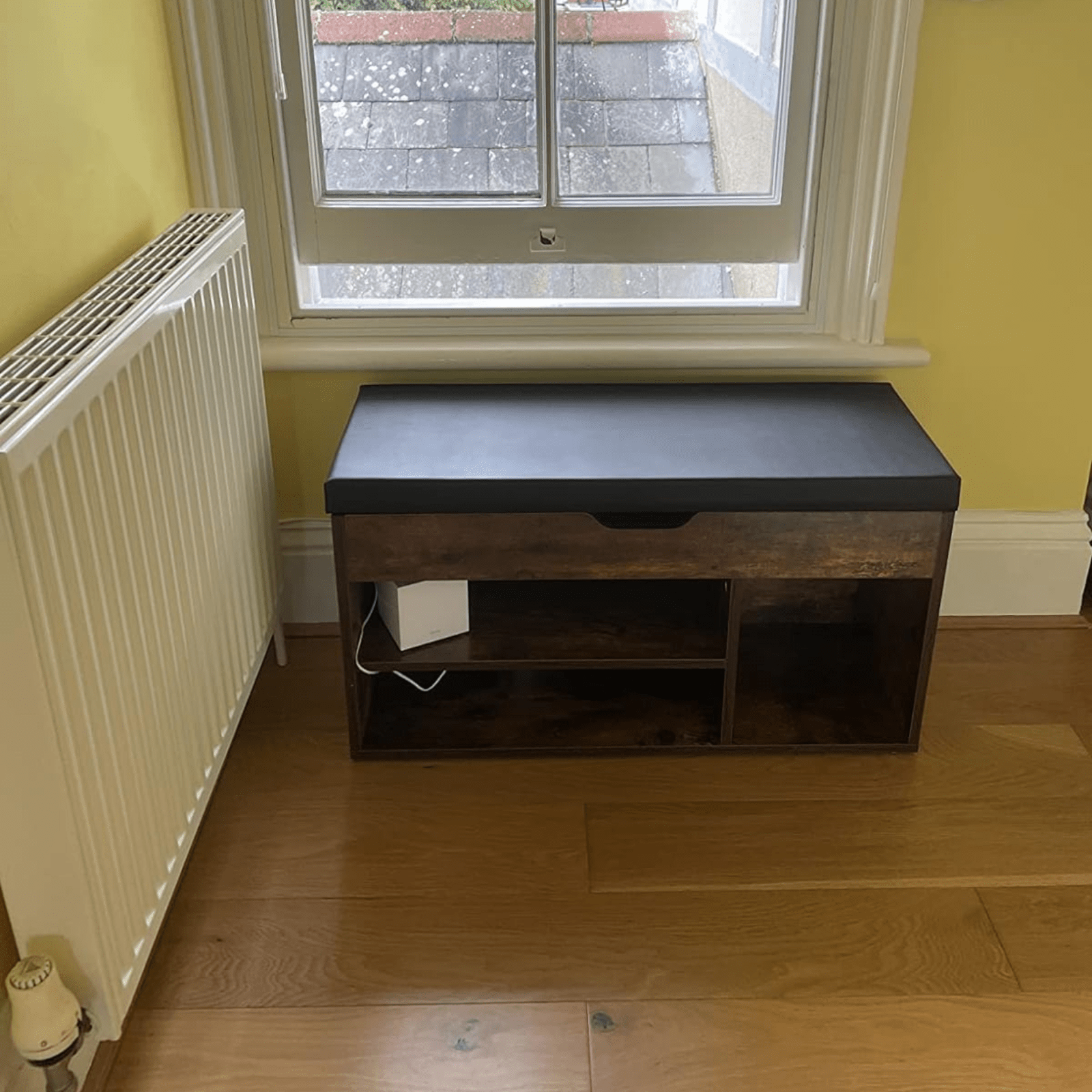 Rustic Shoe Bench Small Storage Cabinet Vintage Industrial Shoe Rack Padded Seat - Home and Garden Furniture Shop - rustic - furniture