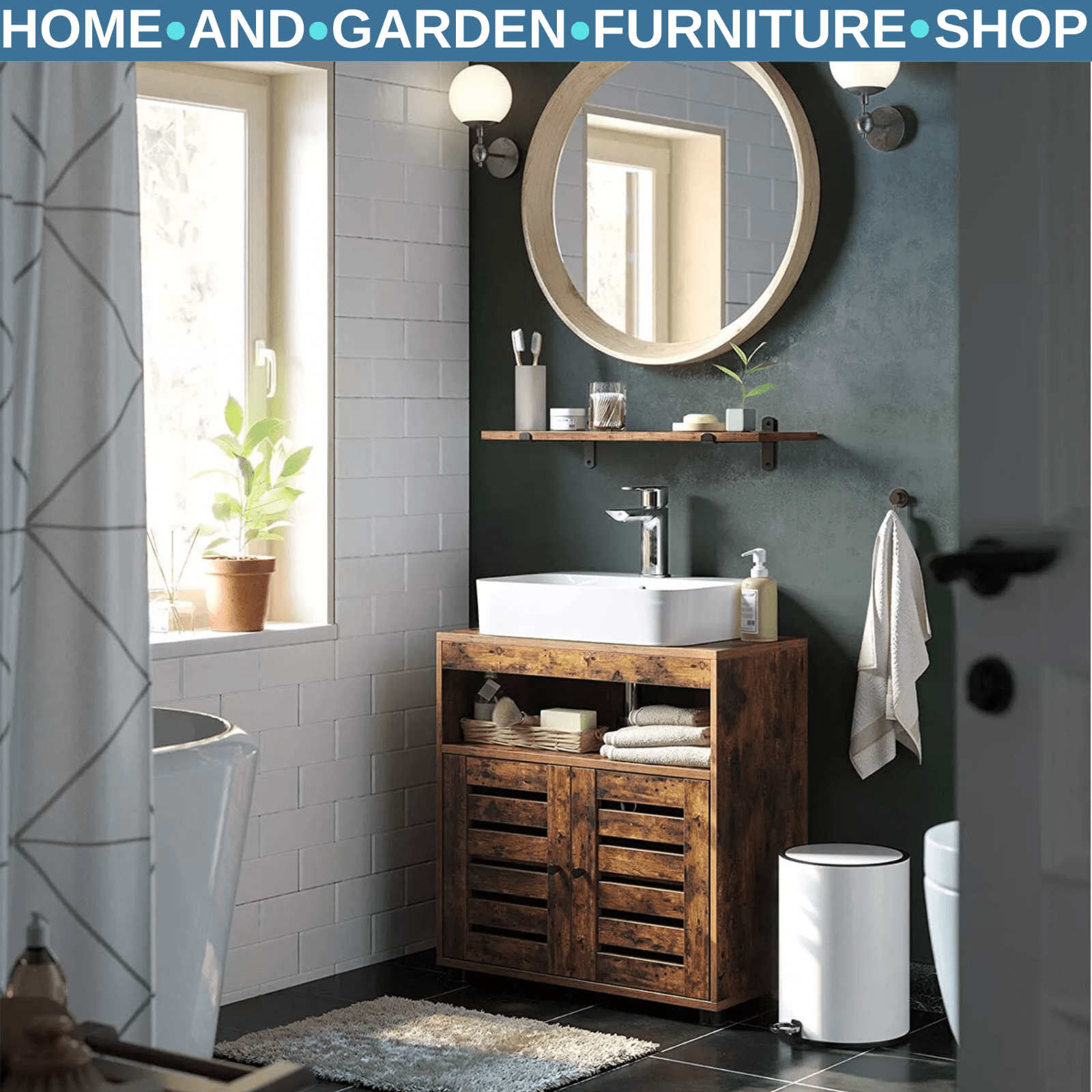 Rustic Under Sink Cabinet Vanity Industrial Bathroom Cupboard Storage Unit Shelf - Home and Garden Furniture Shop - rustic - furniture