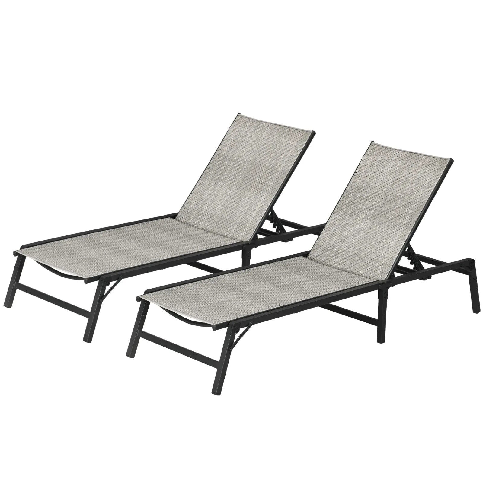 Set 2 Foldable Sun Loungers Patio Recliners with 5 Position Adjustable Backrest - Home and Garden Furniture Shop - #rustic - furniture#