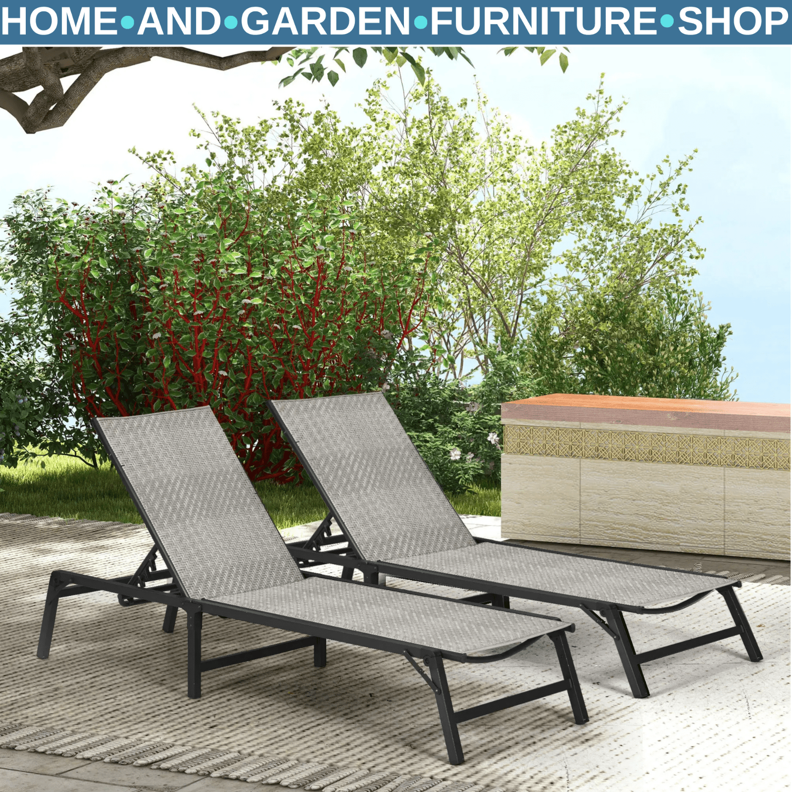 Set 2 Foldable Sun Loungers Patio Recliners with 5 Position Adjustable Backrest - Home and Garden Furniture Shop - #rustic - furniture#