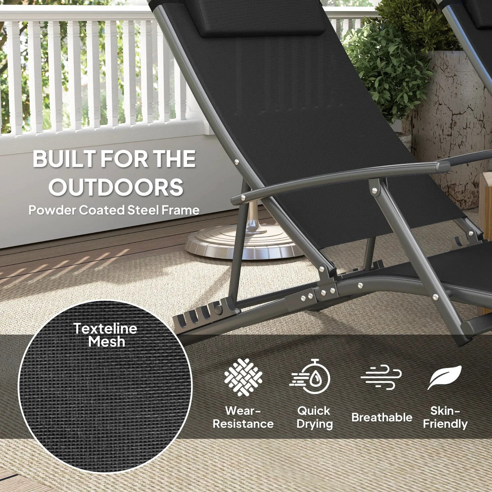 Set 2 Sun Loungers Reclining Outdoor Garden Chairs Adjustable Folding Chaise Set - Home and Garden Furniture Shop - rustic - furniture