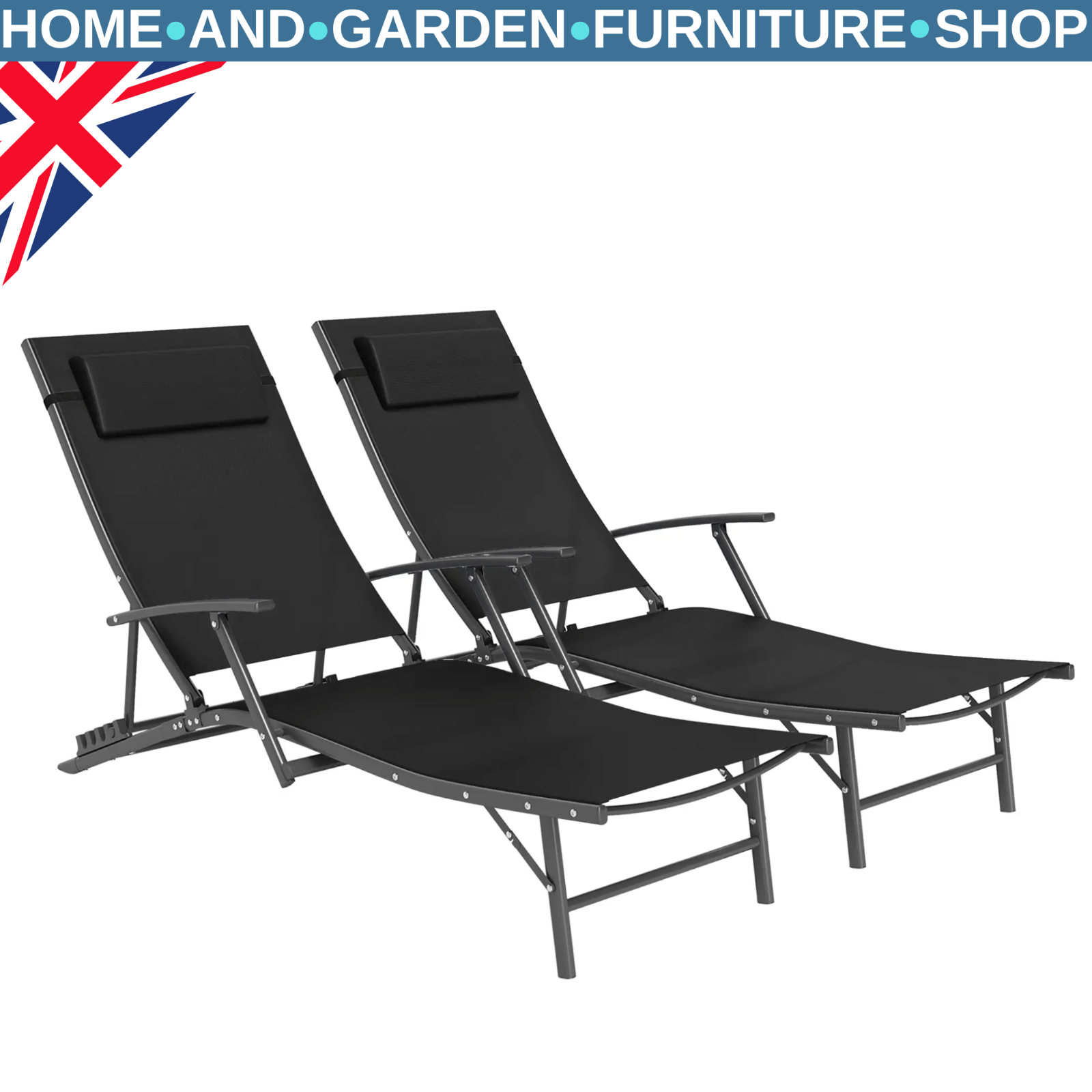 Set 2 Sun Loungers Reclining Outdoor Garden Chairs Adjustable Folding Chaise Set - Home and Garden Furniture Shop - rustic - furniture