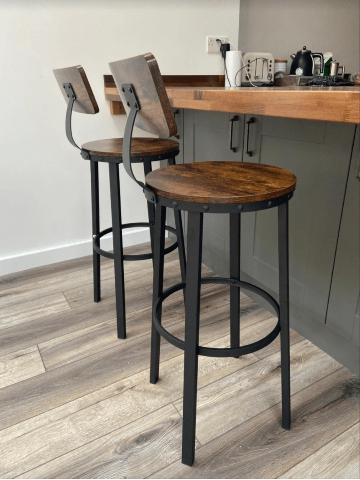 Set of 2 Breakfast Bar Stools x 2 Wooden Bar Stools High Back and Footrest Seat - Home and Garden Furniture Shop - #rustic - furniture#