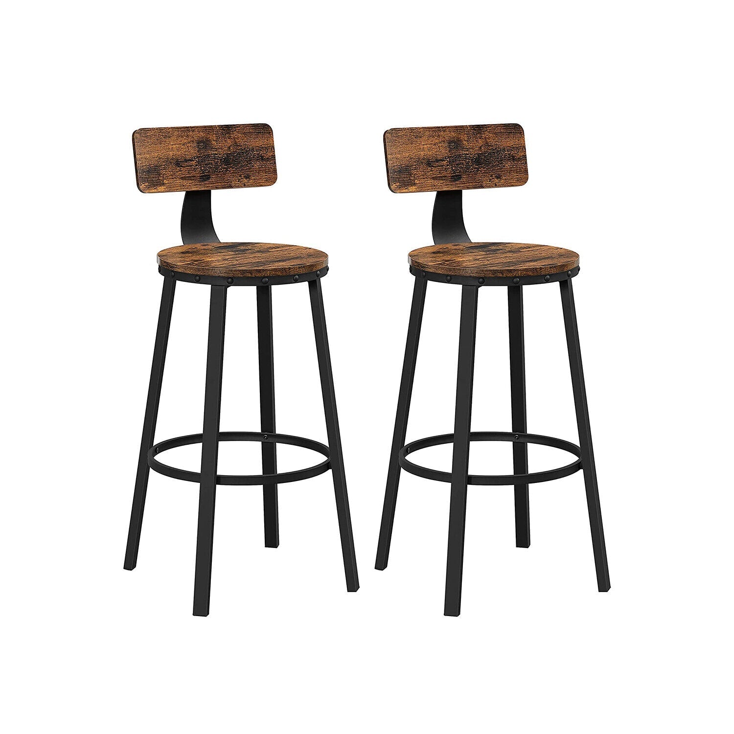 Set of 2 Breakfast Bar Stools x 2 Wooden Bar Stools High Back and Footrest Seat - Home and Garden Furniture Shop - #rustic - furniture#