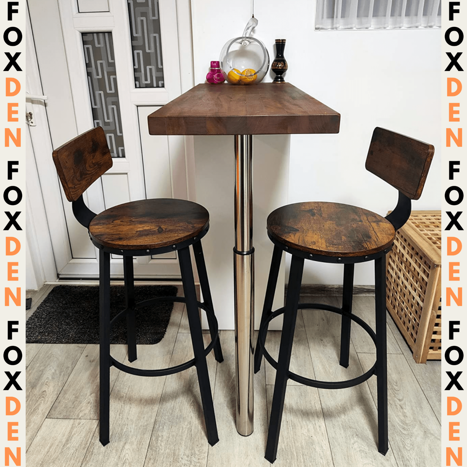 Set of 2 Breakfast Bar Stools x 2 Wooden Bar Stools High Back and Footrest Seat - Home and Garden Furniture Shop - #rustic - furniture#