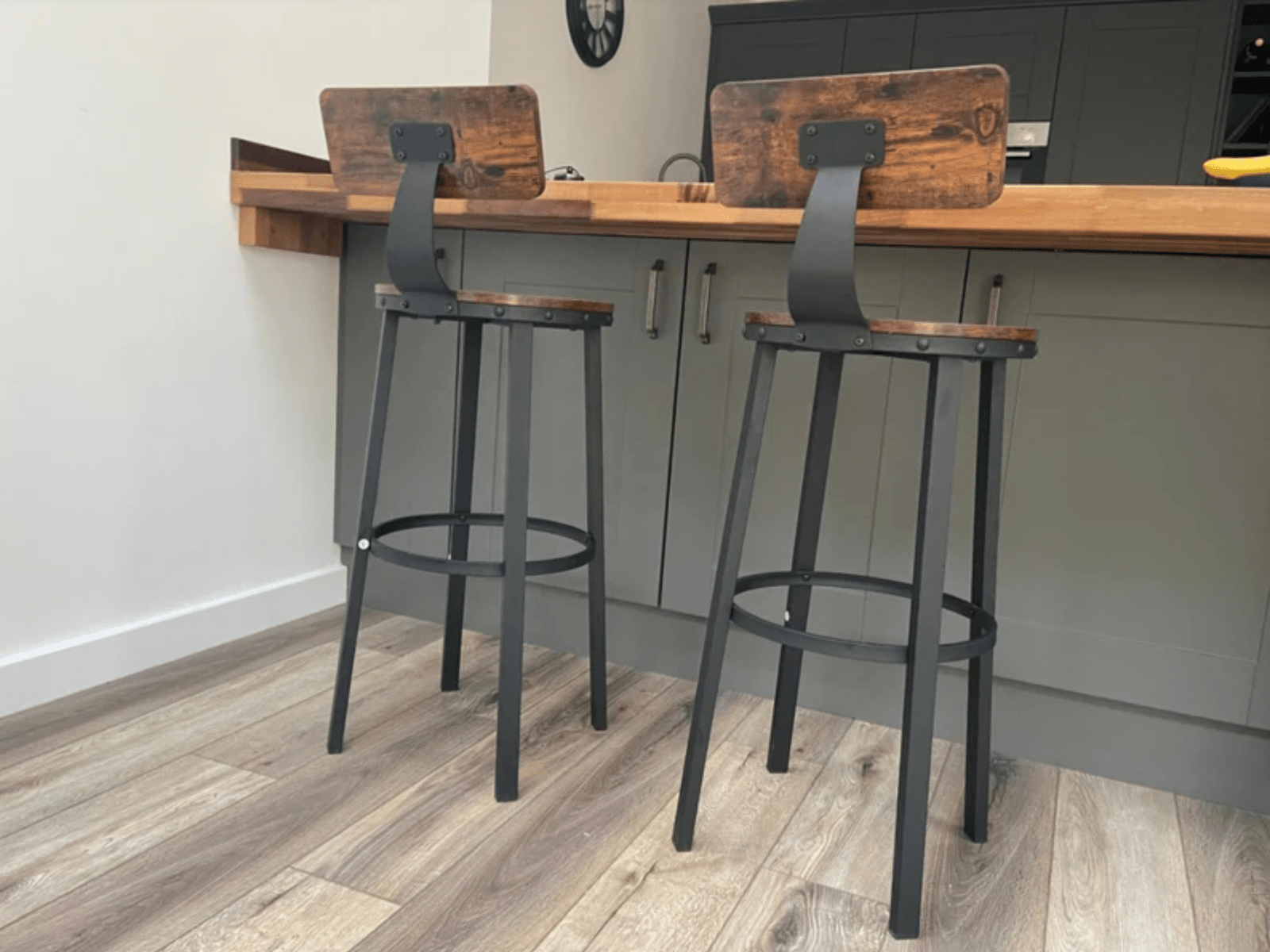 Set of 2 Breakfast Bar Stools x 2 Wooden Bar Stools High Back and Footrest Seat - Home and Garden Furniture Shop - #rustic - furniture#