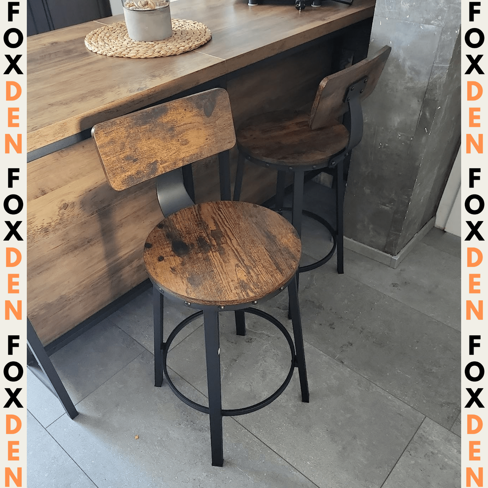 Set of 2 Breakfast Bar Stools x 2 Wooden Bar Stools High Back and Footrest Seat - Home and Garden Furniture Shop - #rustic - furniture#