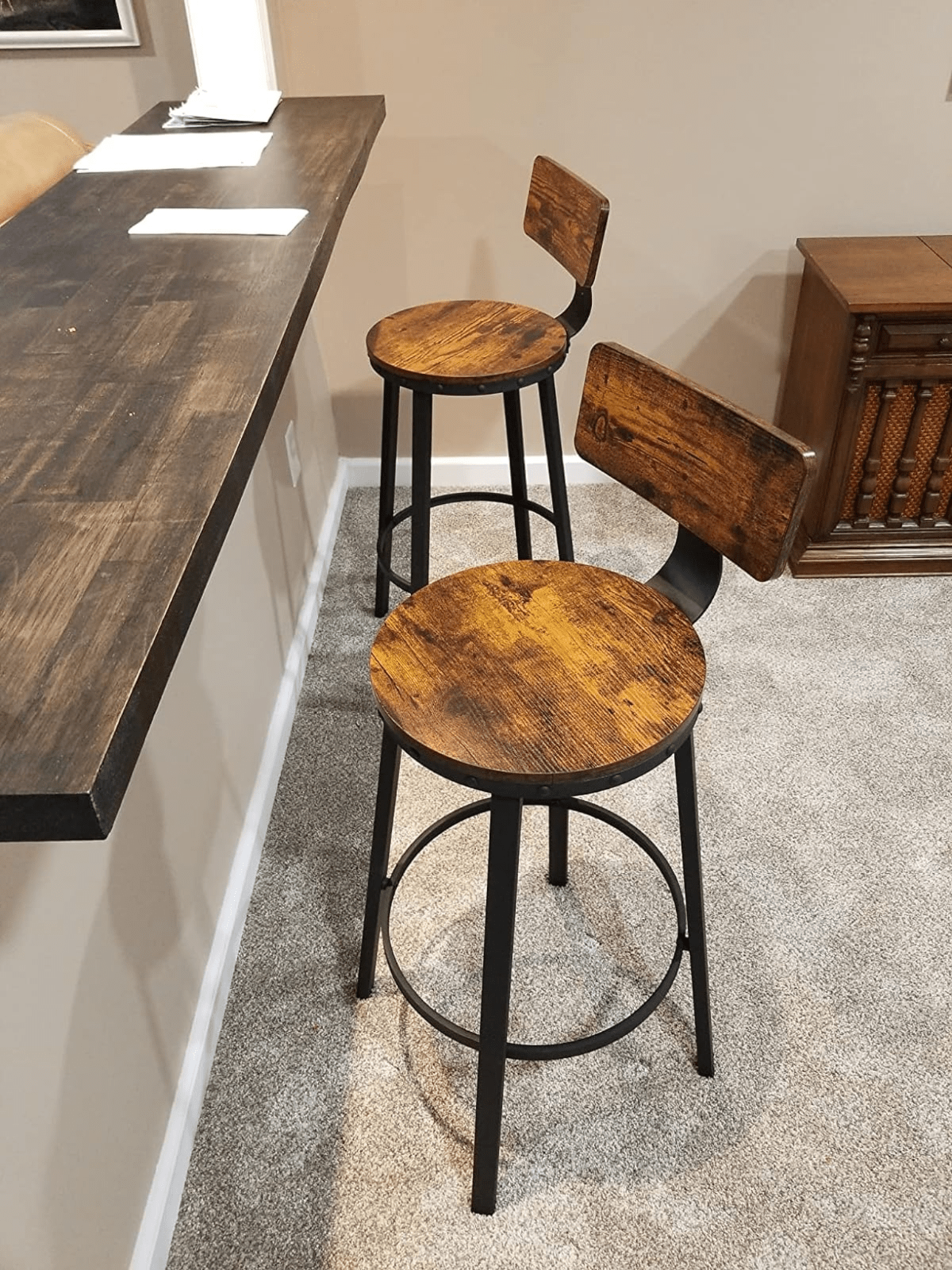 Set of 2 Breakfast Bar Stools x 2 Wooden Bar Stools High Back and Footrest Seat - Home and Garden Furniture Shop - #rustic - furniture#