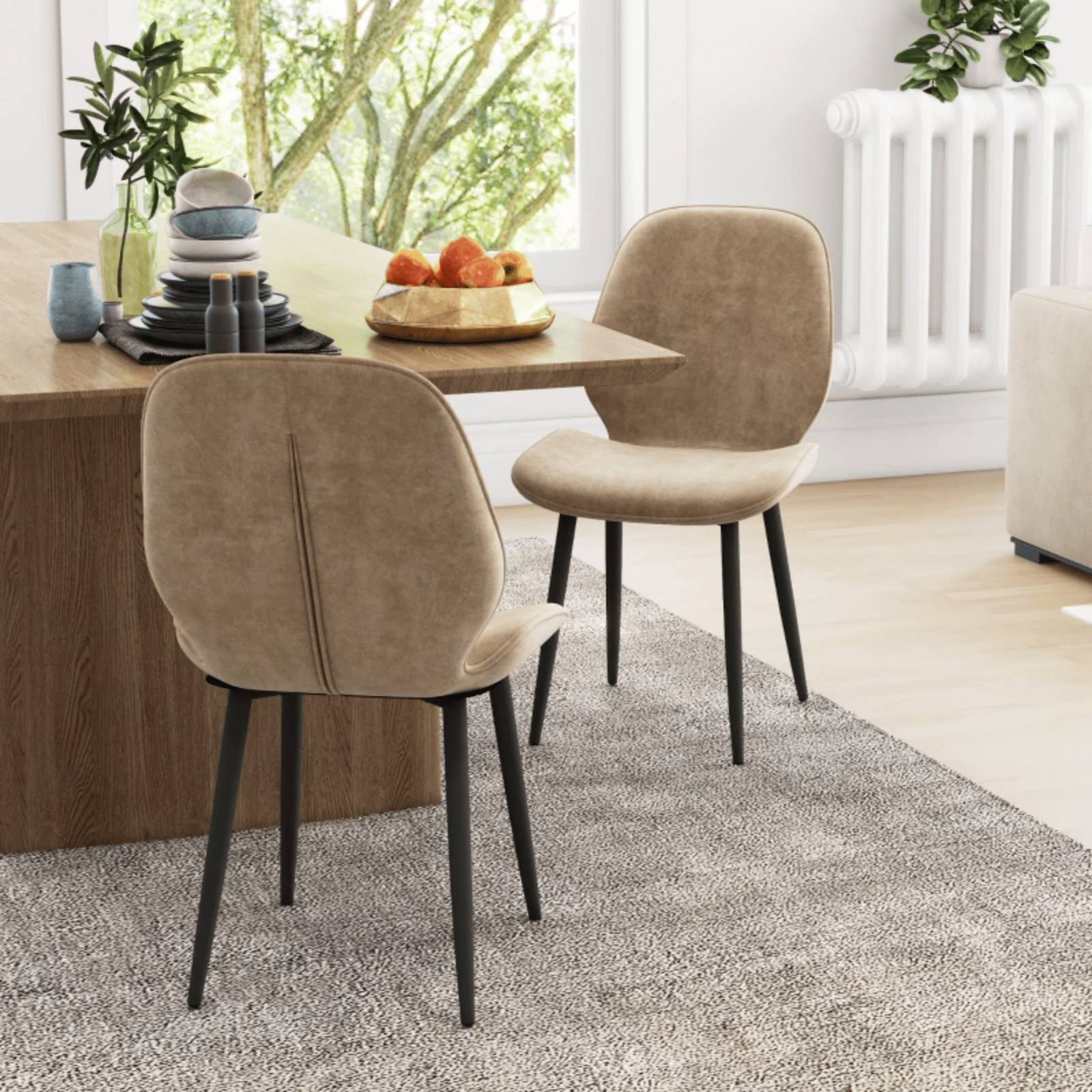 Set of 2 Brown Kitchen Chairs Fabric Dining Chairs Steel Legs Armless High Back - Home and Garden Furniture Shop - #rustic - furniture#