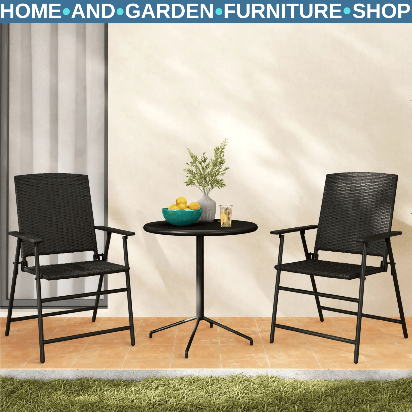 Set of 2 Foldable Rattan Garden Chairs with Armrests - Outdoor Patio Furniture - Home and Garden Furniture Shop - rustic - furniture