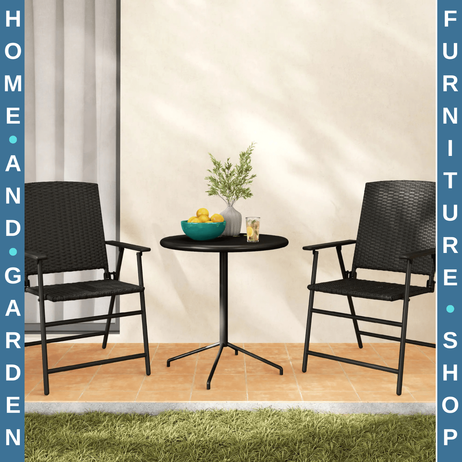 Set of 2 Foldable Rattan Garden Chairs with Armrests - Outdoor Patio Furniture - Home and Garden Furniture Shop - rustic - furniture