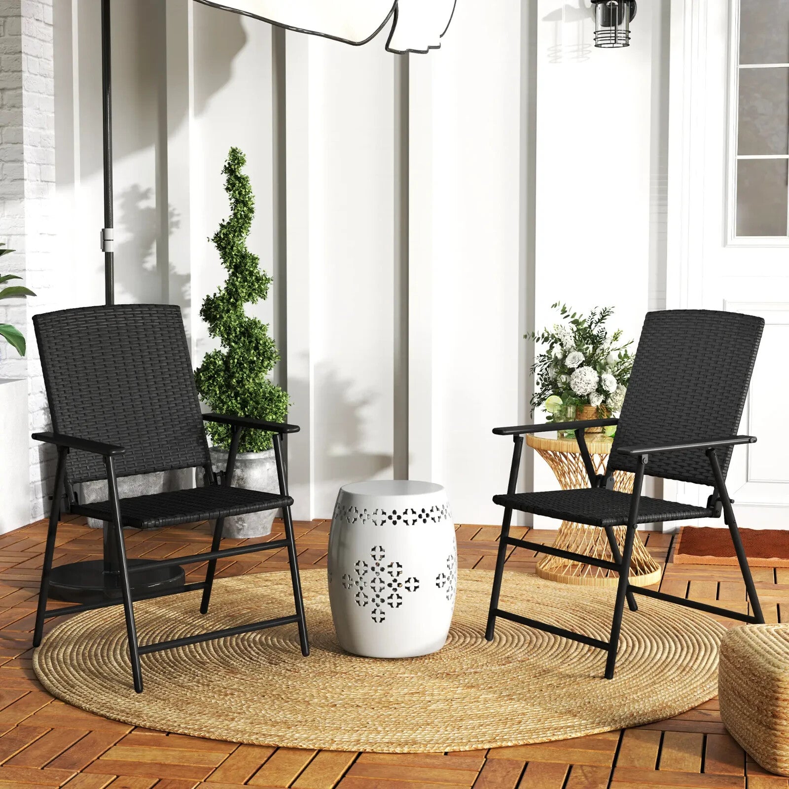 Set of 2 Foldable Rattan Garden Chairs with Armrests - Outdoor Patio Furniture - Home and Garden Furniture Shop - rustic - furniture