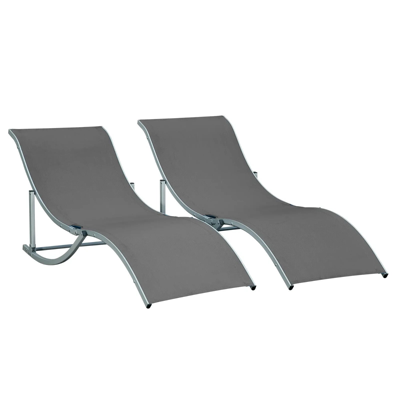 Set of 2 Foldable S - Shaped Sun Lounger – Outdoor Recliners for Patio, Dark Grey - Home and Garden Furniture Shop - rustic - furniture